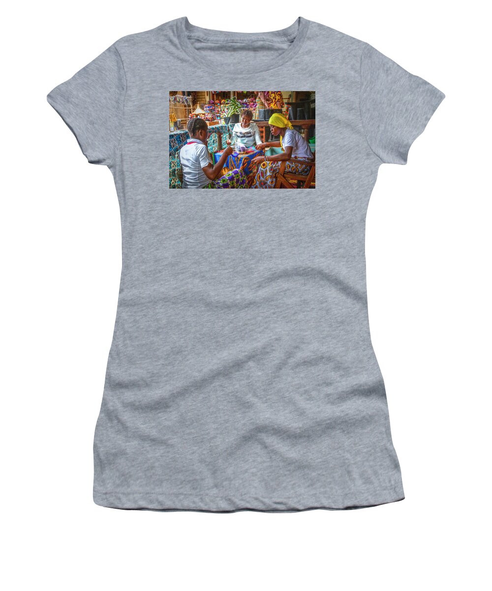 African Women's T-Shirt featuring the photograph African Beading at the Market by Debra and Dave Vanderlaan