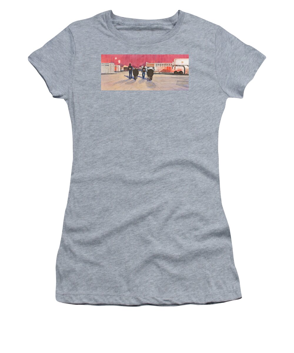 Cattle Show Women's T-Shirt featuring the painting After The Show by John Glass
