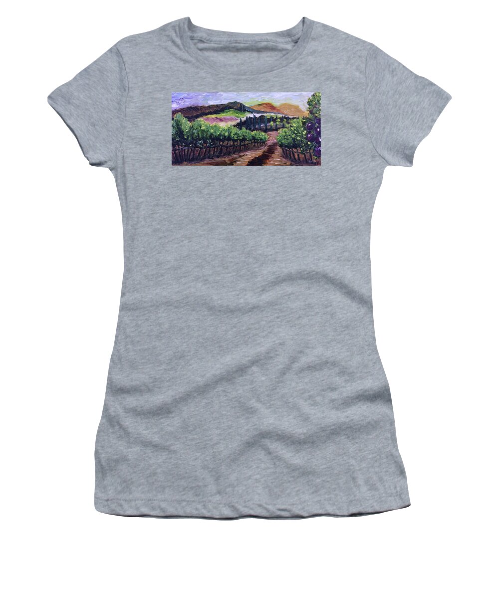 Landscape Women's T-Shirt featuring the painting Afternoon Vines by Roxy Rich