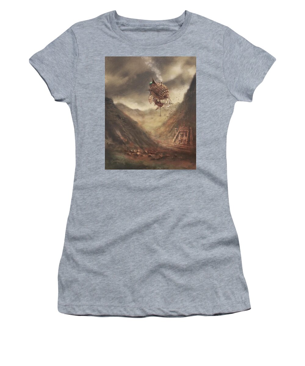 Airship Women's T-Shirt featuring the painting Airship Explorer by Tom Shropshire
