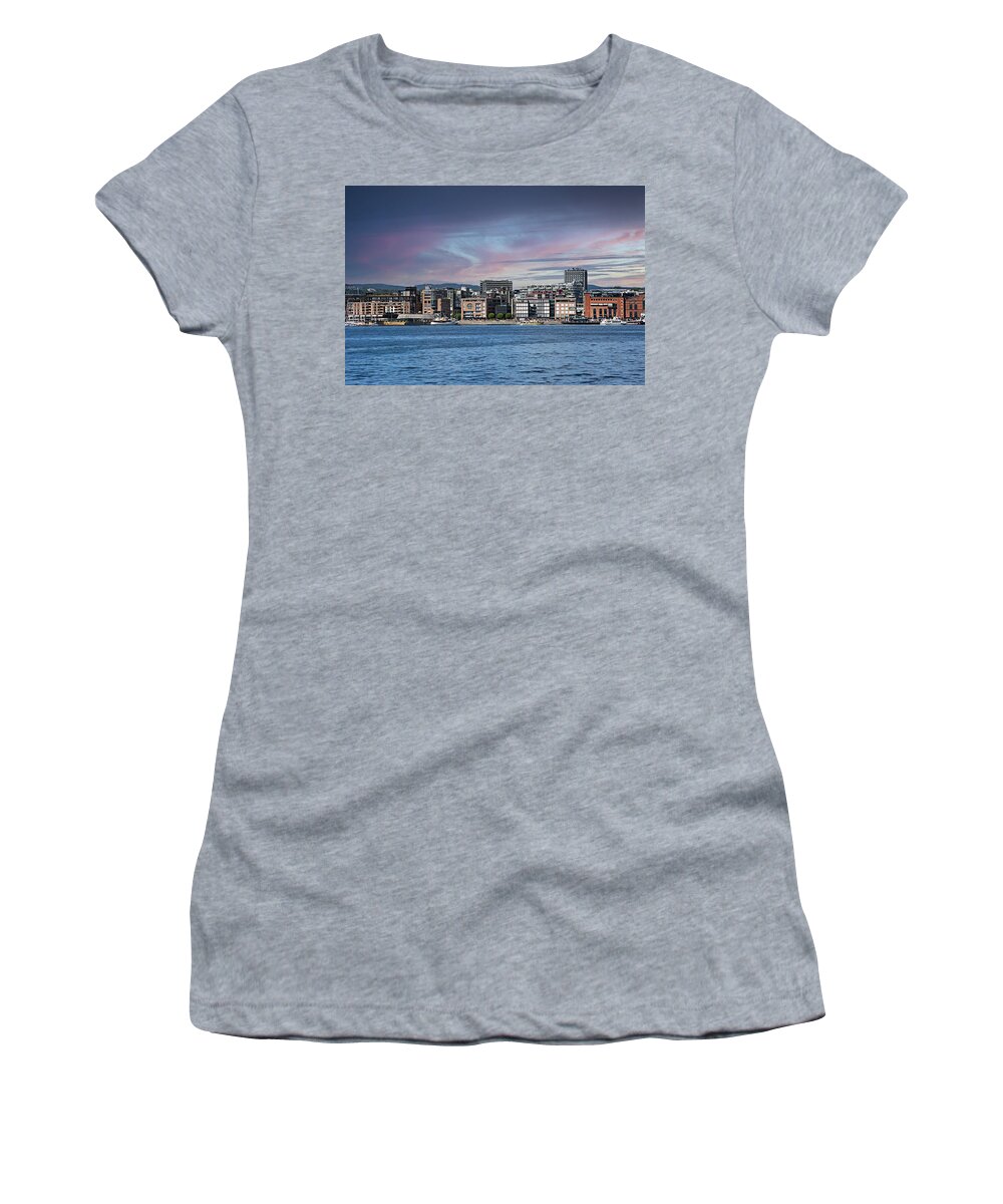 Oslo Women's T-Shirt featuring the photograph Akerbrygge district of Oslo. by Bernhard Schaffer