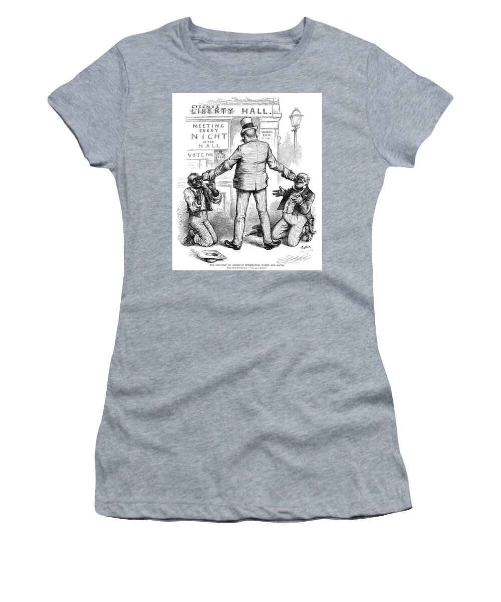 1885 Women's T-Shirt featuring the drawing Alcohol Cartoon, 1885 by Thomas Nast