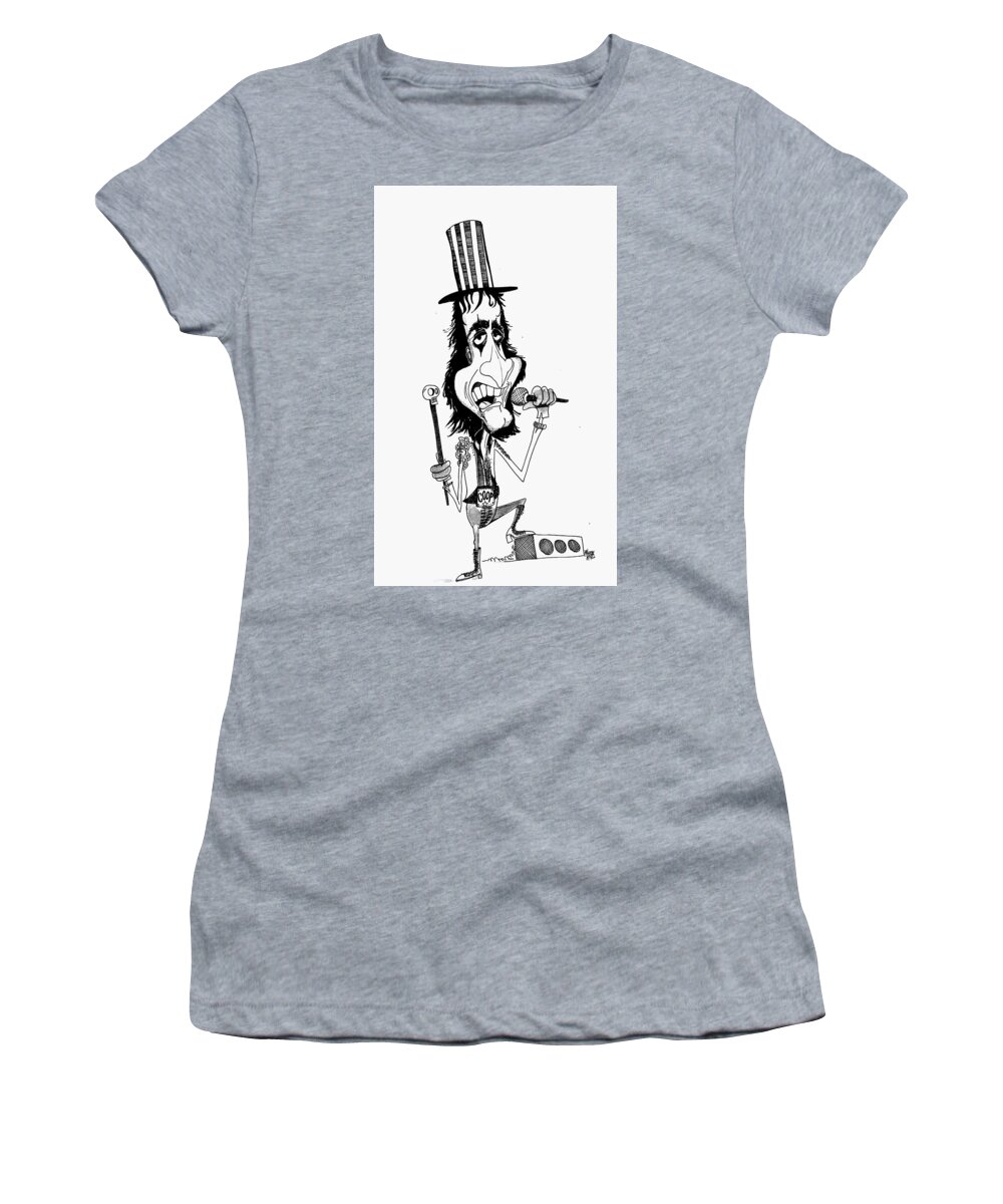 Rock And Roll Women's T-Shirt featuring the drawing Alice Cooper by Michael Hopkins