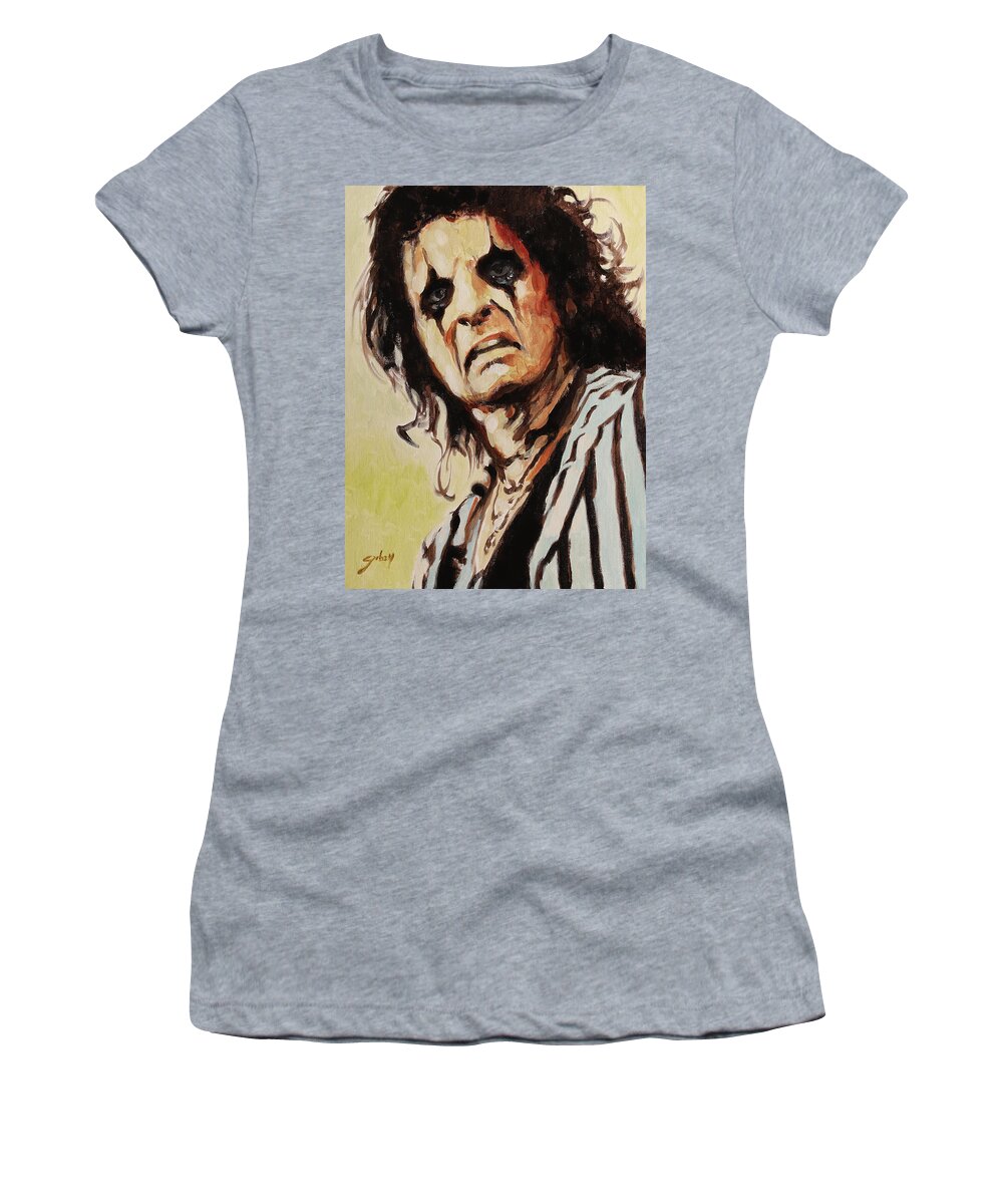 Alice Cooper Women's T-Shirt featuring the painting Alice Cooper by Sv Bell