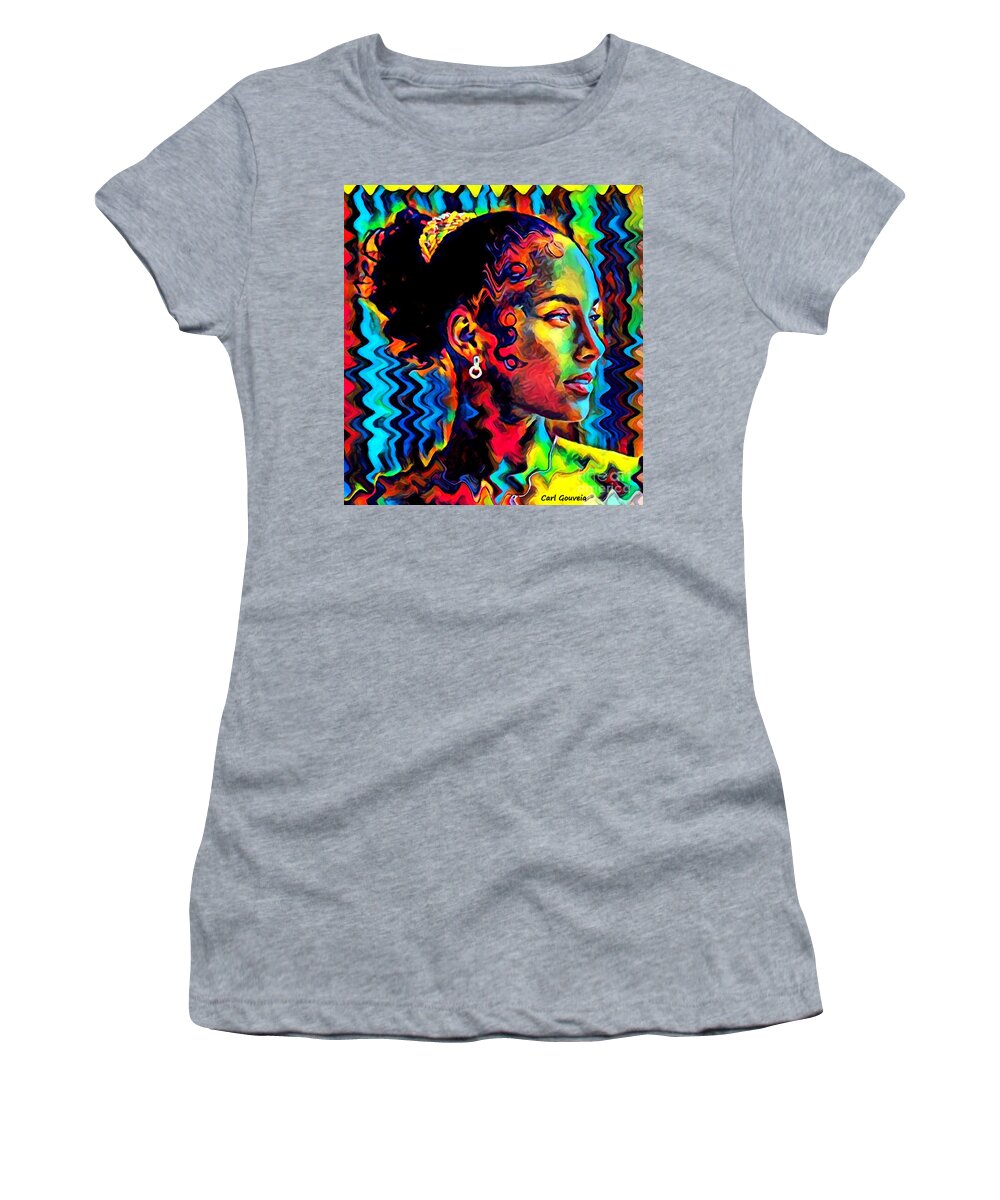 Alicia Keys Women's T-Shirt featuring the mixed media Alicia Keys by Carl Gouveia
