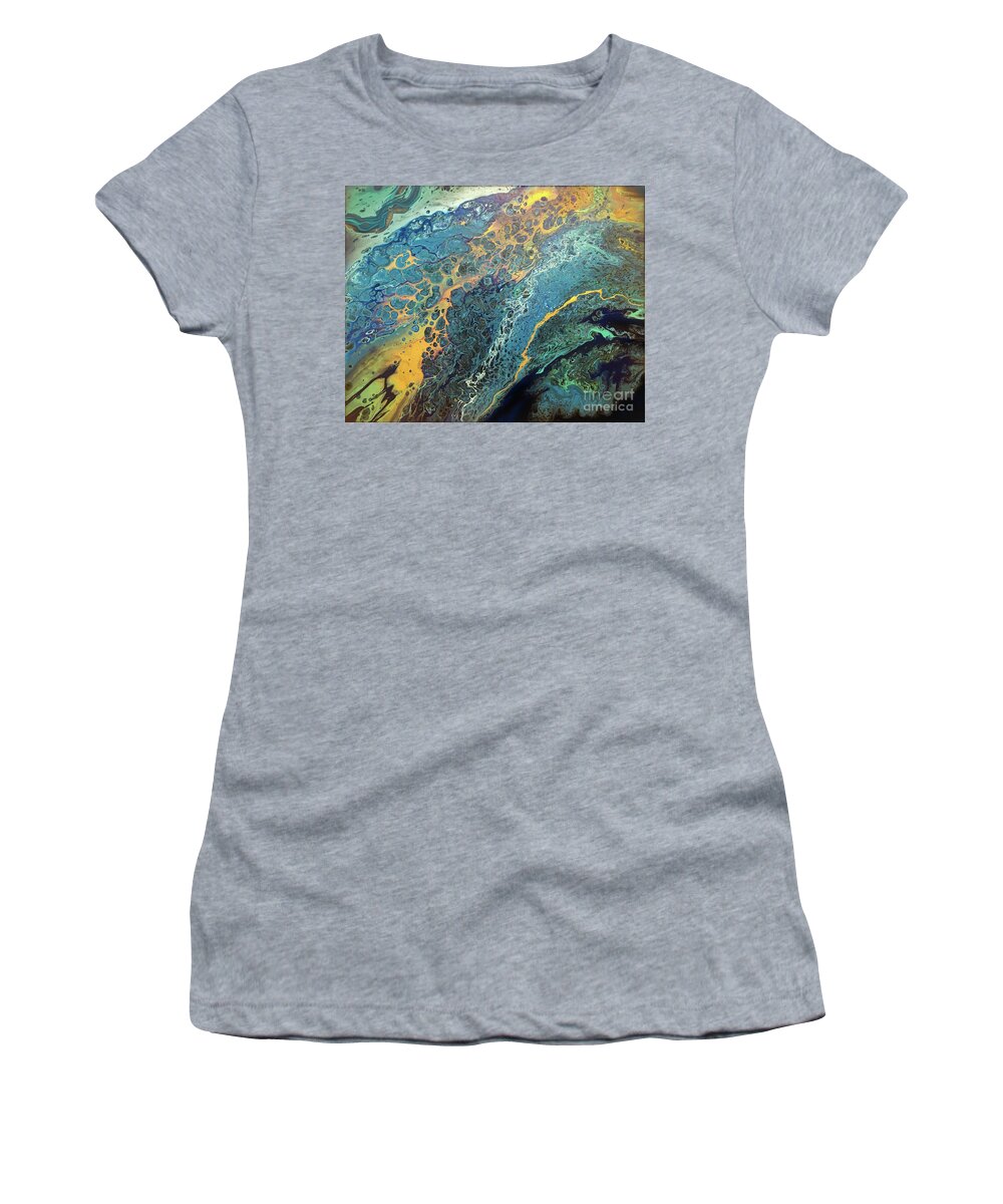 Poured Acrylic Women's T-Shirt featuring the painting Alien Lands by Lucy Arnold
