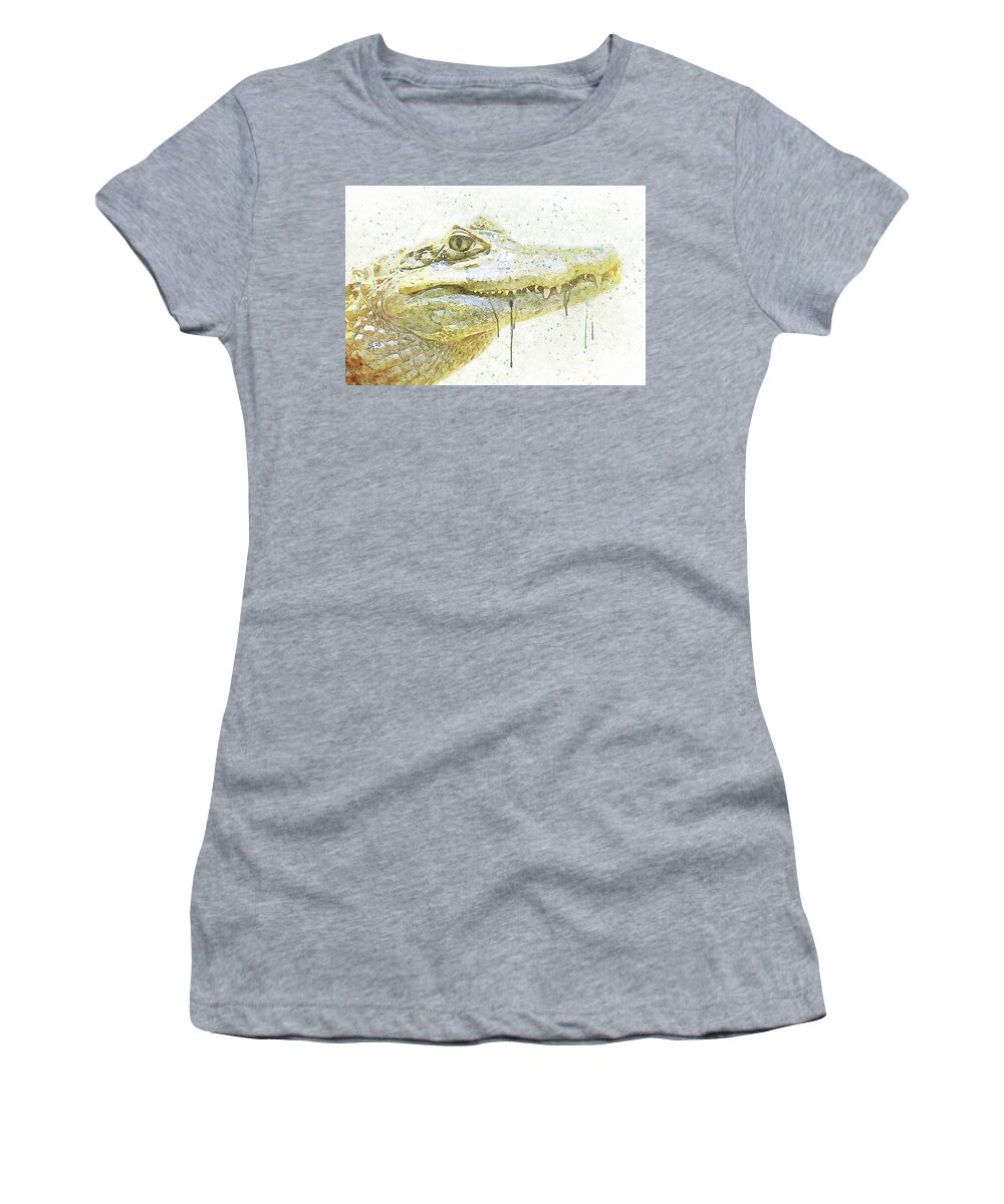 Alligator Women's T-Shirt featuring the digital art Alligator Smile Watercolor Painting by Shelli Fitzpatrick