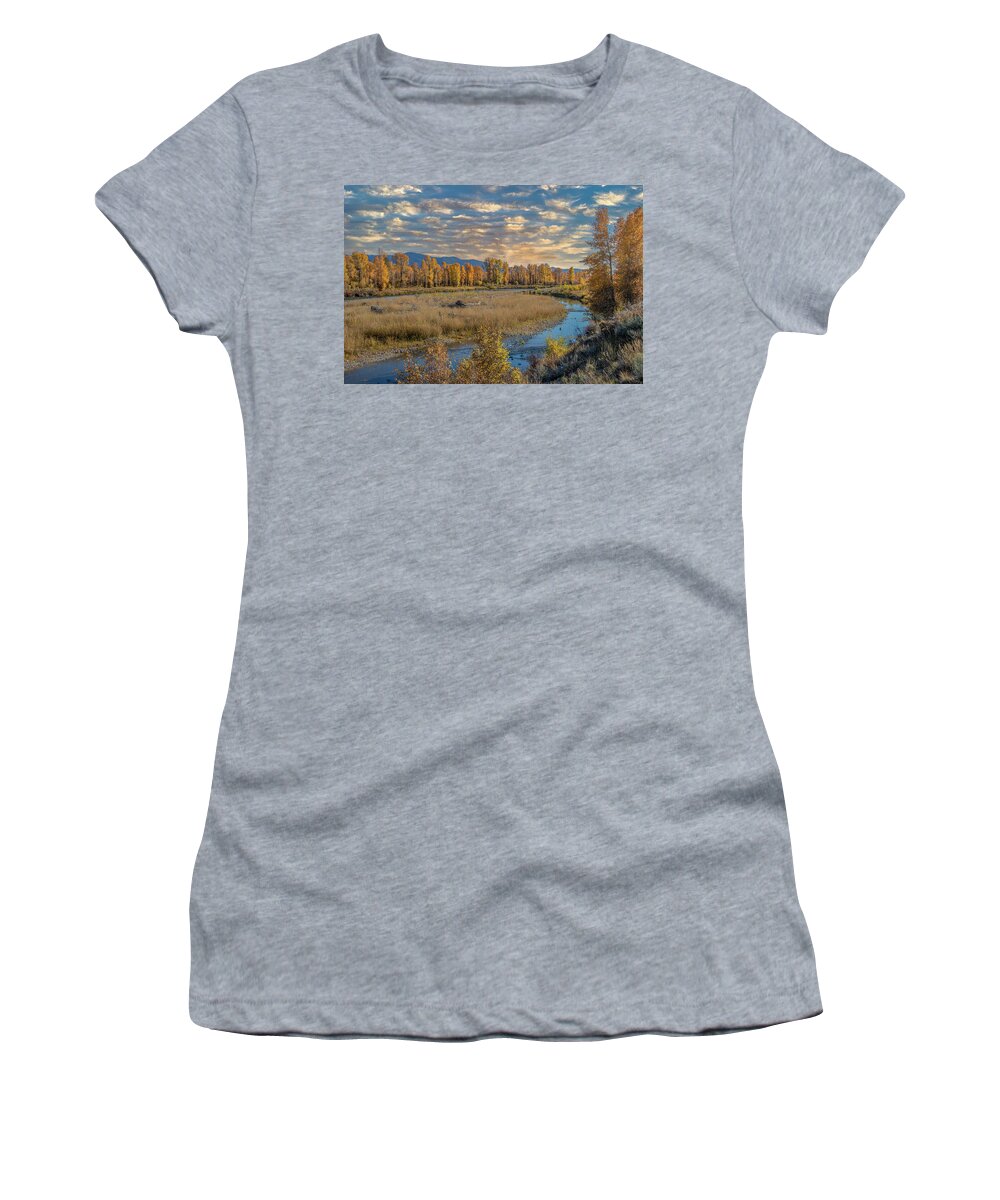  Women's T-Shirt featuring the photograph Along the Gros Ventre River in Autumn by Marcy Wielfaert