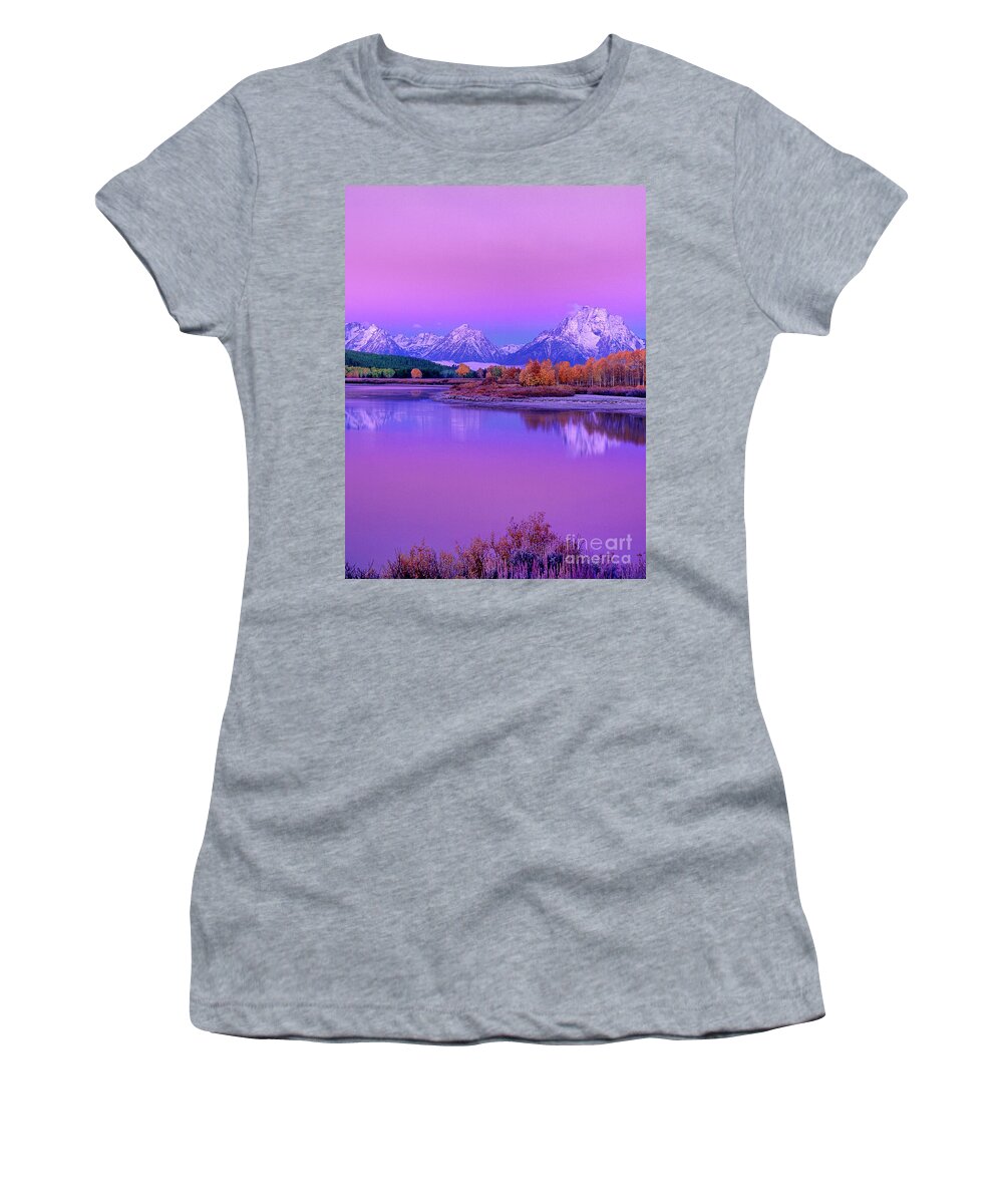 Dave Welling Women's T-Shirt featuring the photograph Alpenglow Oxbow Bend Grand Tetons National Park Wyoming by Dave Welling