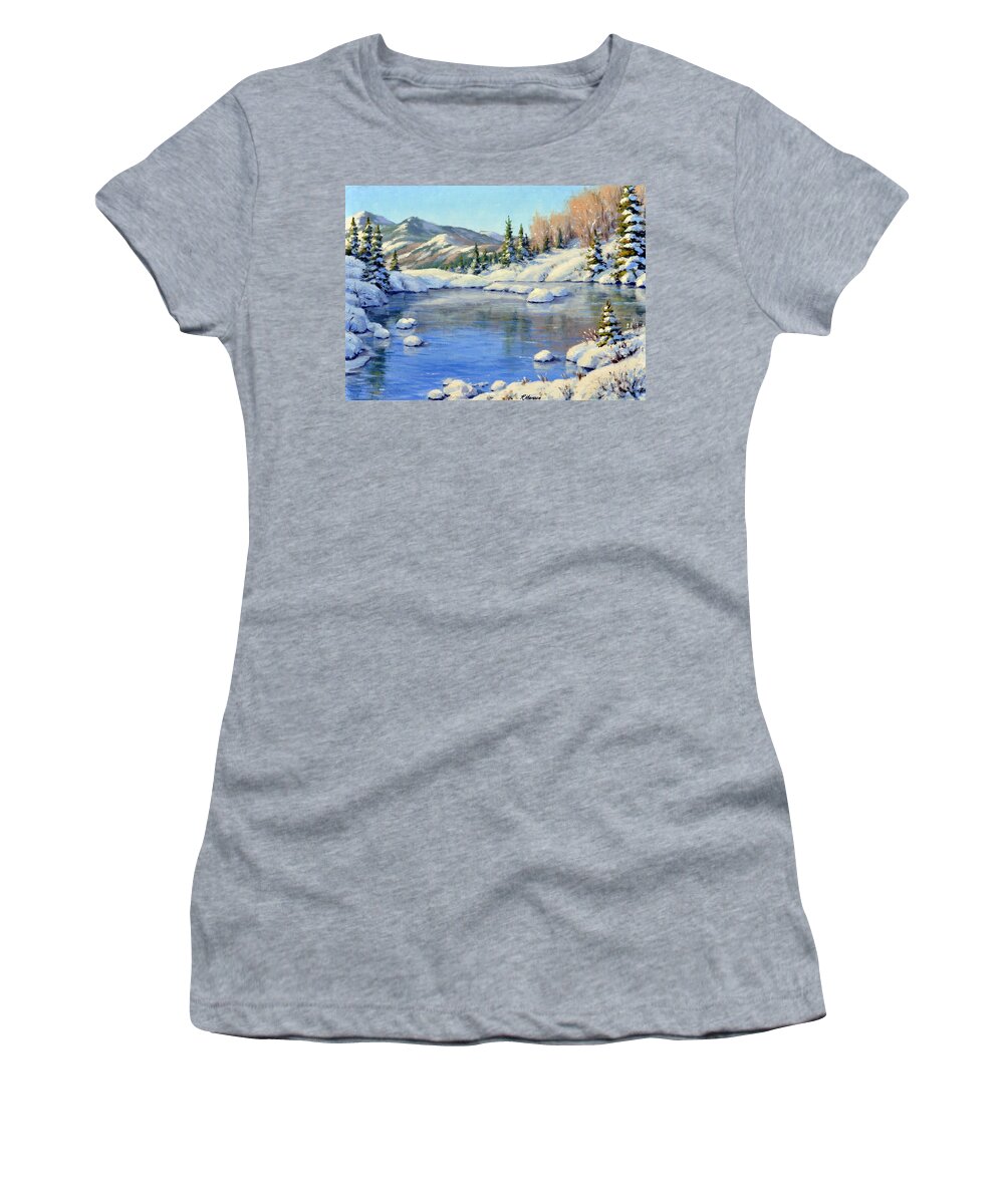 Landscape Women's T-Shirt featuring the painting Alpine Lake by Rick Hansen