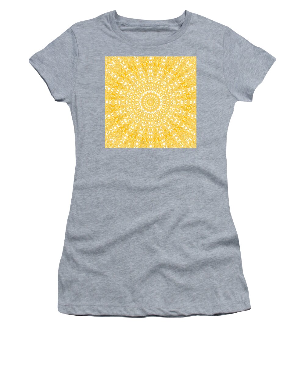 Amber Women's T-Shirt featuring the digital art Amber on White Mandala Kaleidoscope Medallion Flower by Mercury McCutcheon