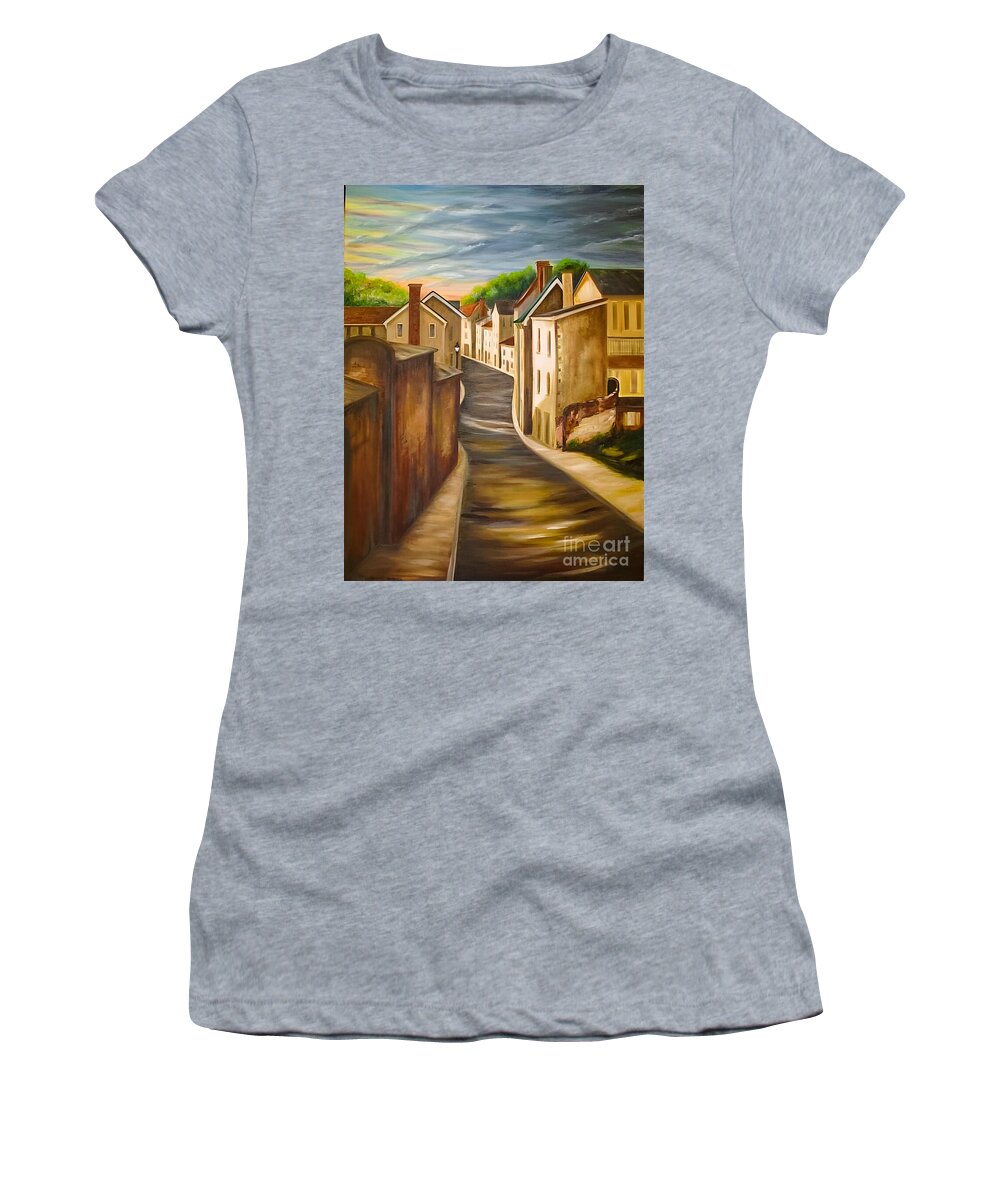 France Women's T-Shirt featuring the painting Amboise A French Village by Sherrell Rodgers