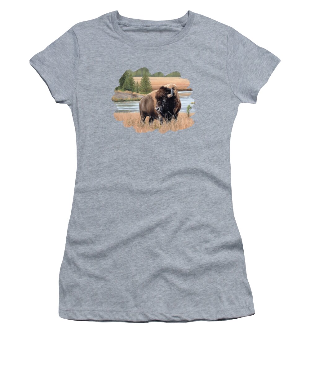 Bison Painting Women's T-Shirt featuring the painting American Bison by Rachel Stribbling