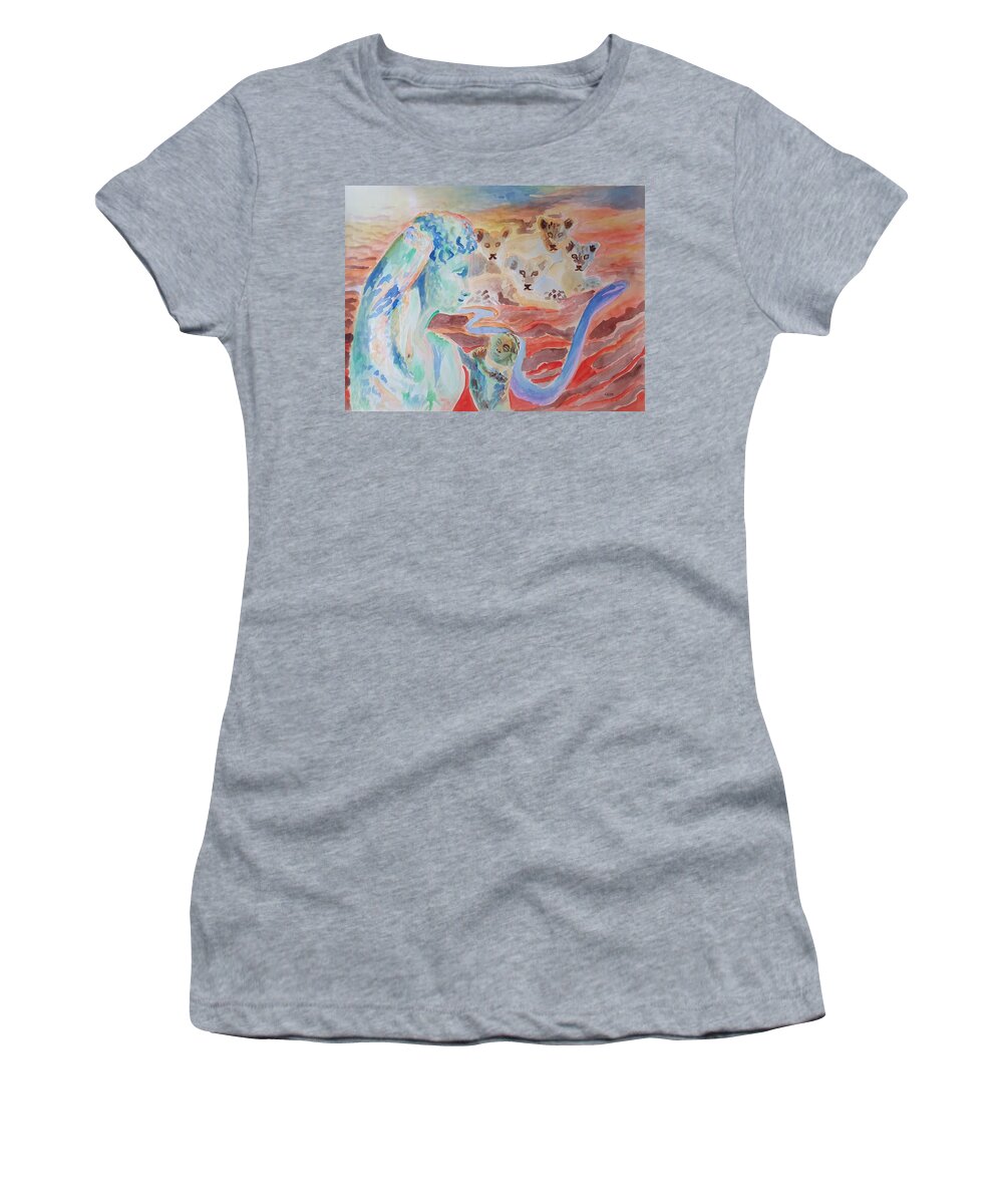 Classical Greek Sculpture Women's T-Shirt featuring the painting Amore and Psyche by Enrico Garff