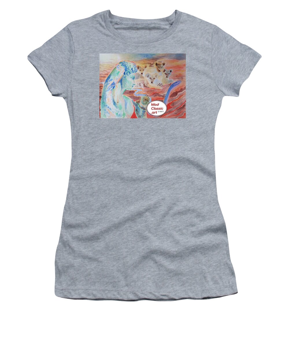 Classical Greek Sculpture Women's T-Shirt featuring the painting Amore and Psyche ModClassic Art by Enrico Garff