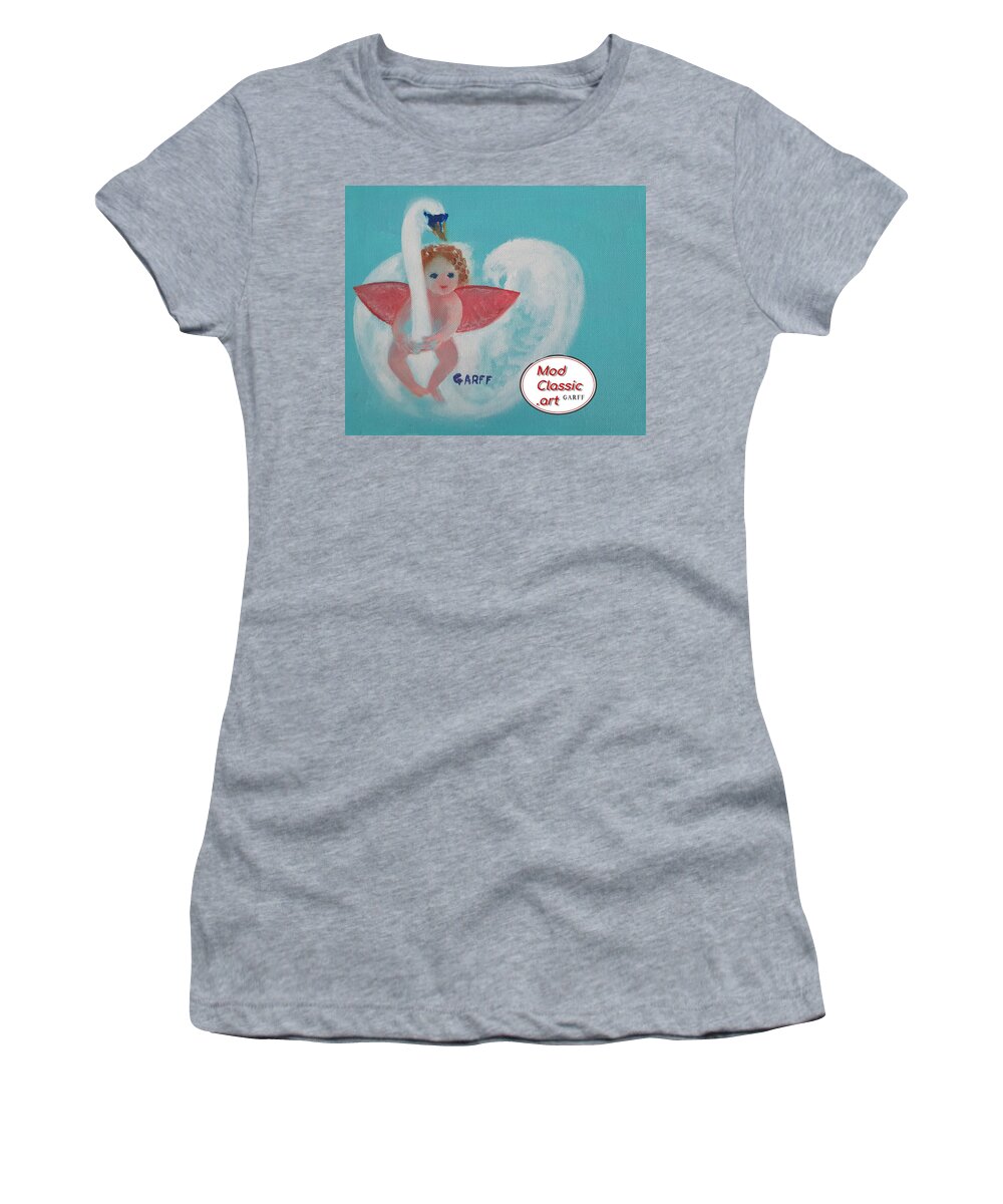 Cupid Women's T-Shirt featuring the painting Amorino with Swan ModClassic Art by Enrico Garff