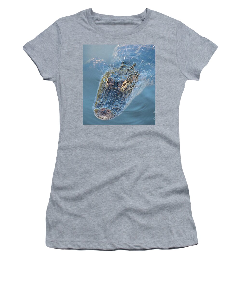  Alligator Women's T-Shirt featuring the photograph An Alligator With A Reflection In it's Eye by Philip And Robbie Bracco