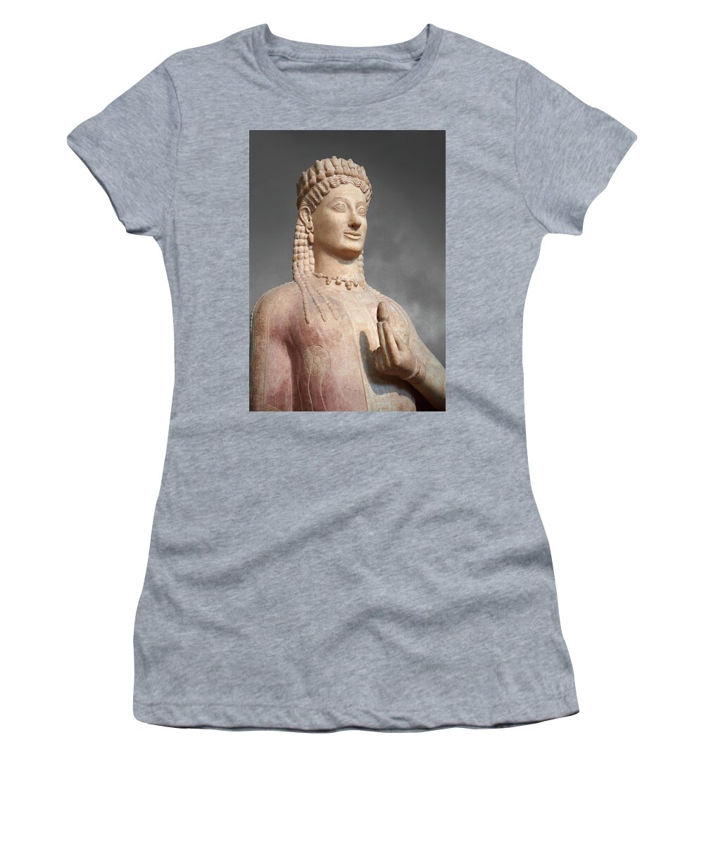 Kore Statue Women's T-Shirt featuring the photograph Ancient Greek Archaic statue of a kore - Athens National Archaeological Museum by Paul E Williams
