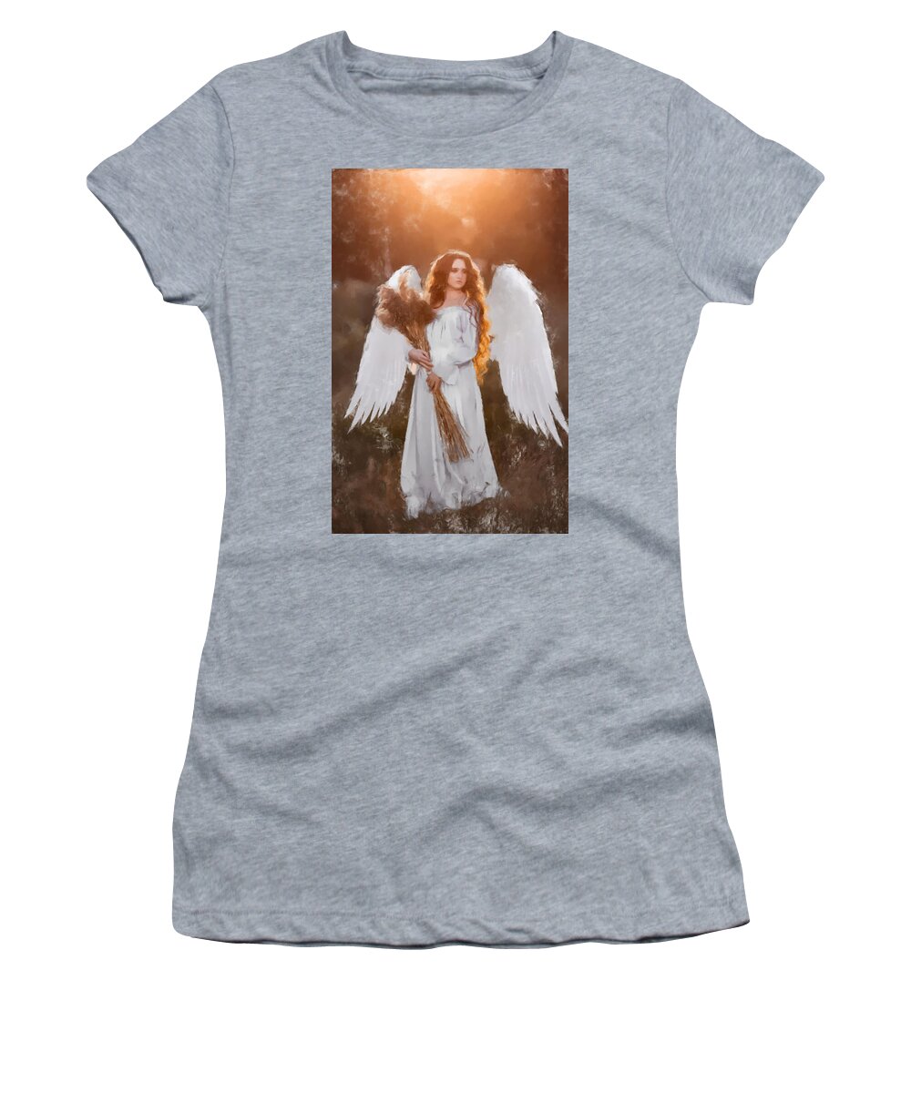 Angle Women's T-Shirt featuring the painting Angel in the Field by Gary Arnold