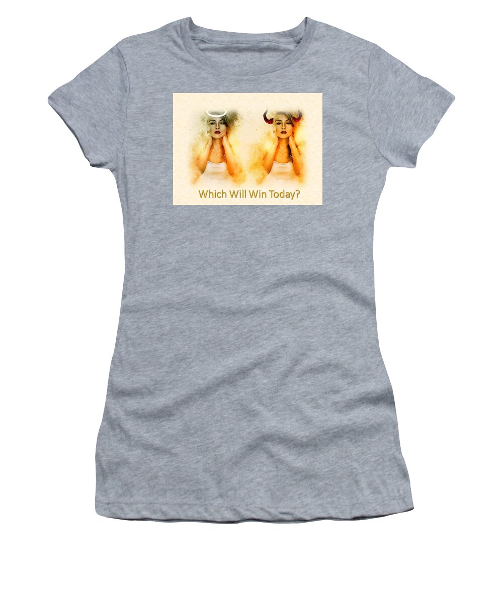 Woman Women's T-Shirt featuring the mixed media Angel or Devilish by Nancy Ayanna Wyatt