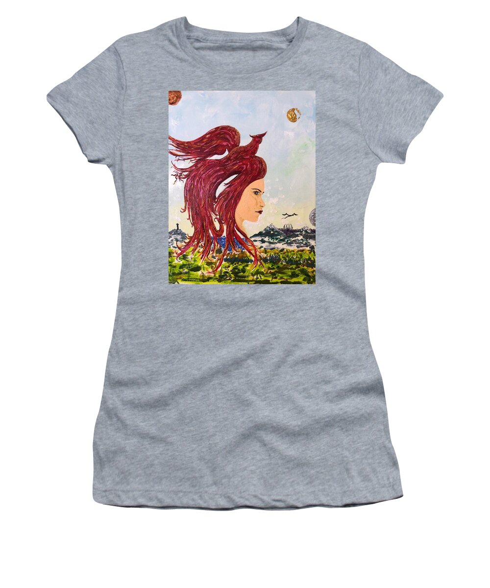 Fantasy Women's T-Shirt featuring the painting Angelia's Dream of Mirrororrim by Bethany Beeler