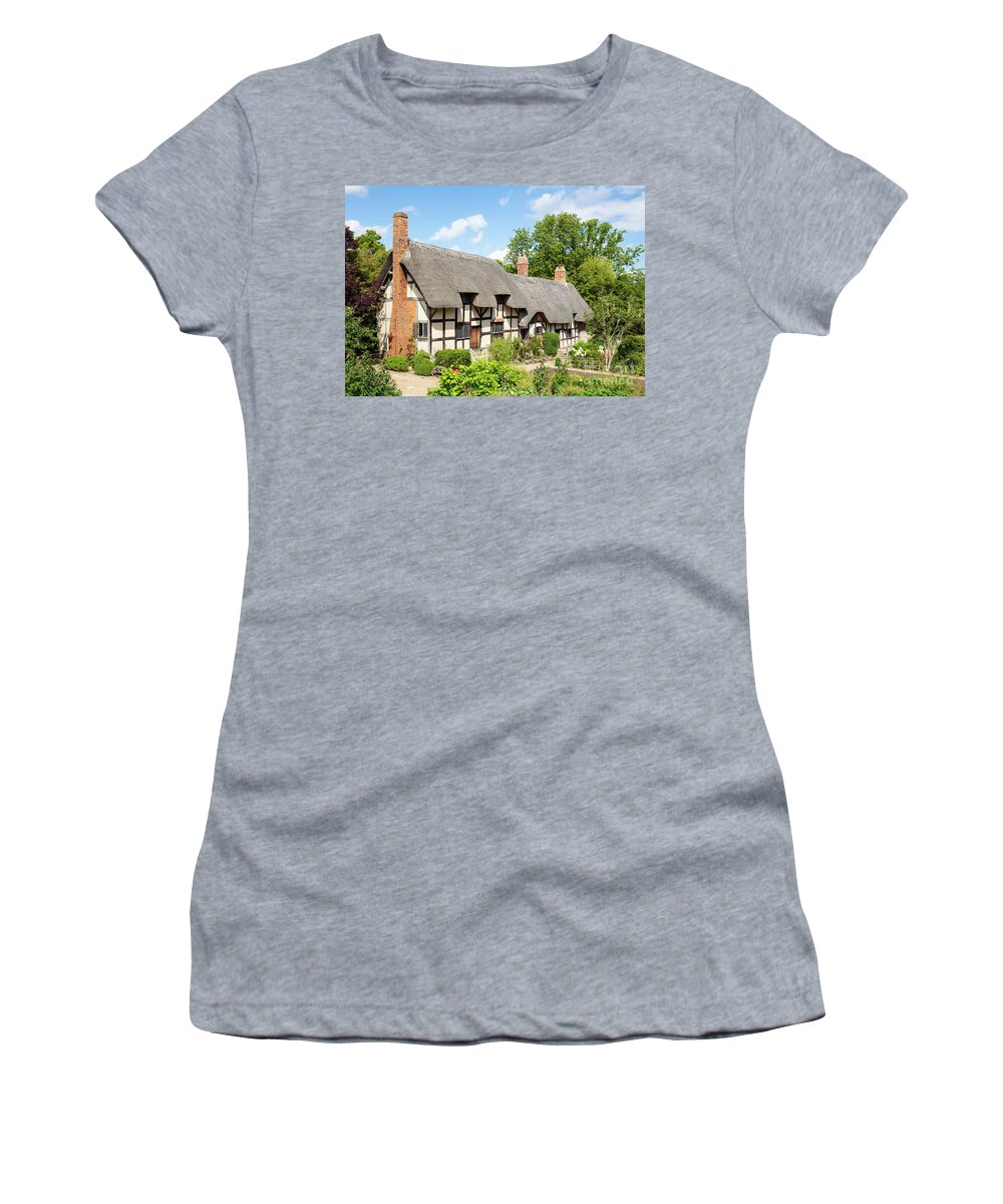 Anne Hathaways Cottage Women's T-Shirt featuring the photograph Anne Hathaway's English thatched cottage by Neale And Judith Clark