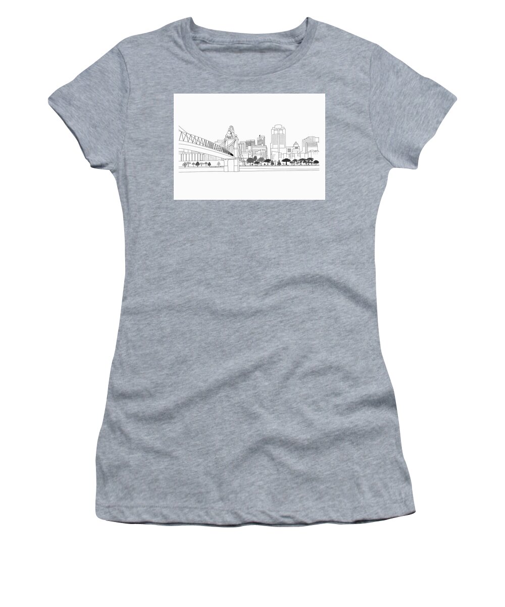 Cincinnat Women's T-Shirt featuring the mixed media Another Drawig Cincinnati Skyline by Ed Taylor