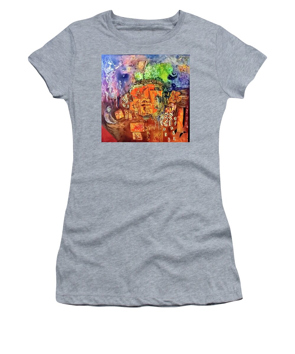 Mixed Medium Women's T-Shirt featuring the painting Antiquity by Karen Lillard