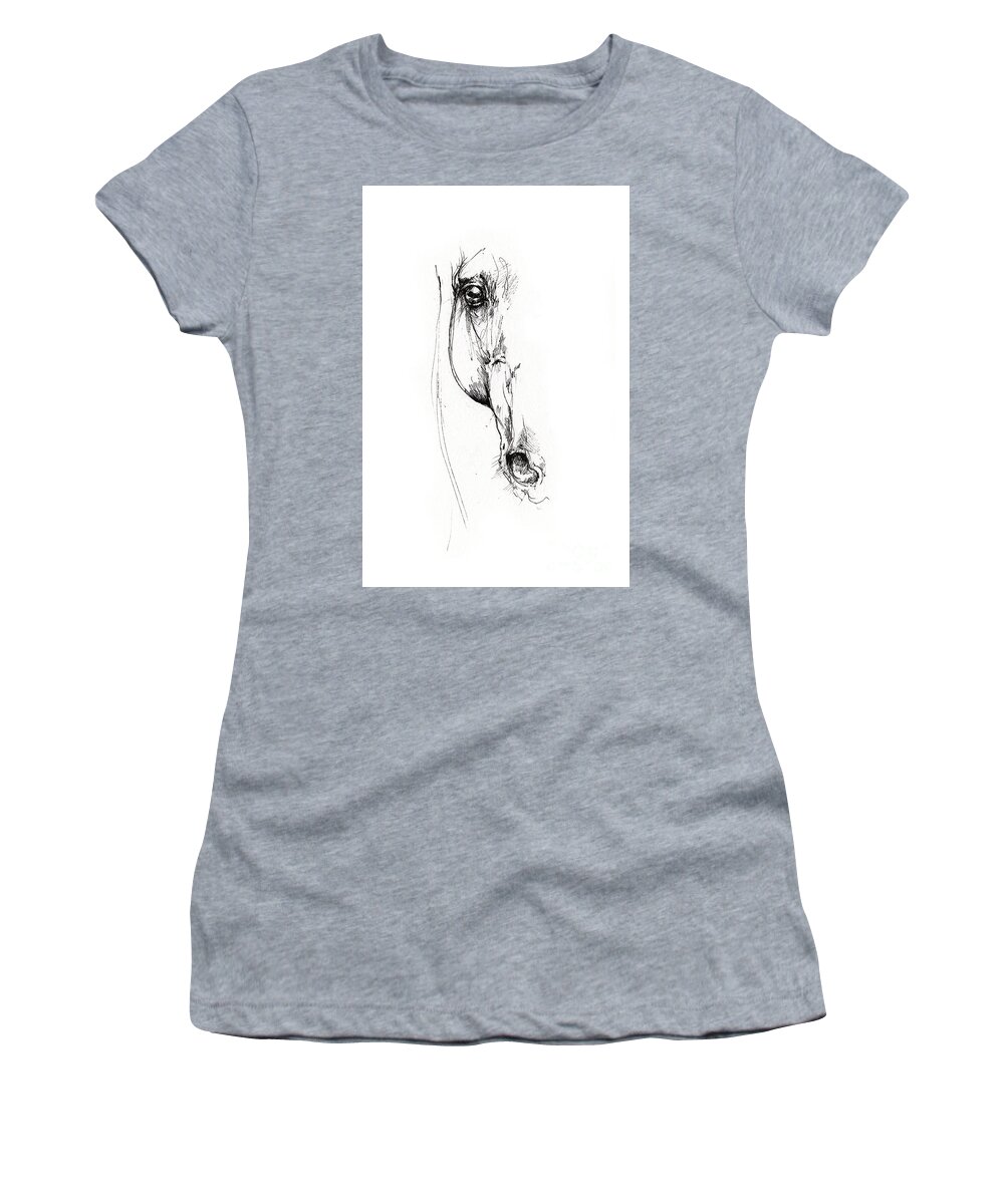 Horse Women's T-Shirt featuring the drawing Arabian horse sketch 2014 05 24 d by Ang El