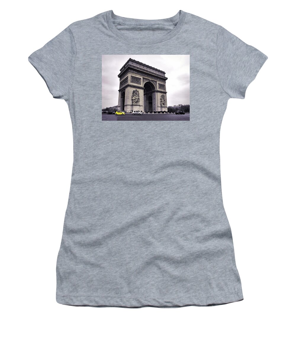 Arc De Triomphe Women's T-Shirt featuring the photograph Arc de Triomphe Avec du Jaune by Susan Maxwell Schmidt