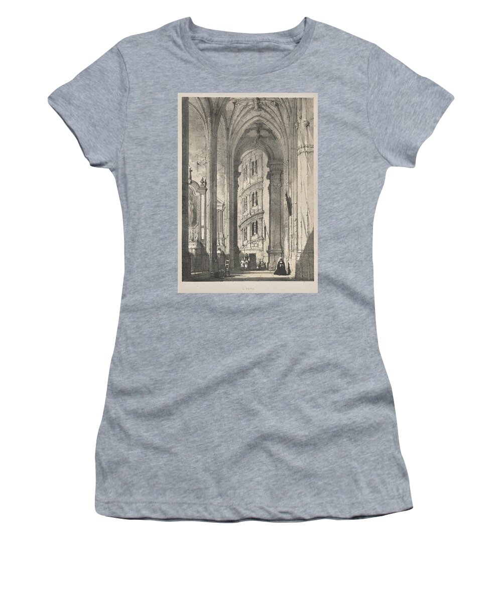 Architecture Women's T-Shirt featuring the painting Architecture of the Middle Ages Church of St. Gisors, Interior 1838 Joseph Nash by MotionAge Designs