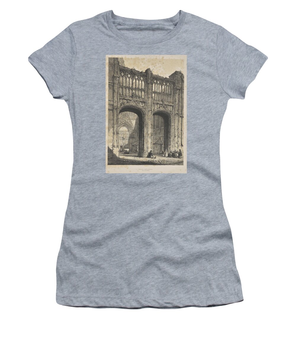 Architecture Women's T-Shirt featuring the painting Architecture of the Middle Ages Rouen Cathedral, North Entrance 1838 Joseph Nash by MotionAge Designs