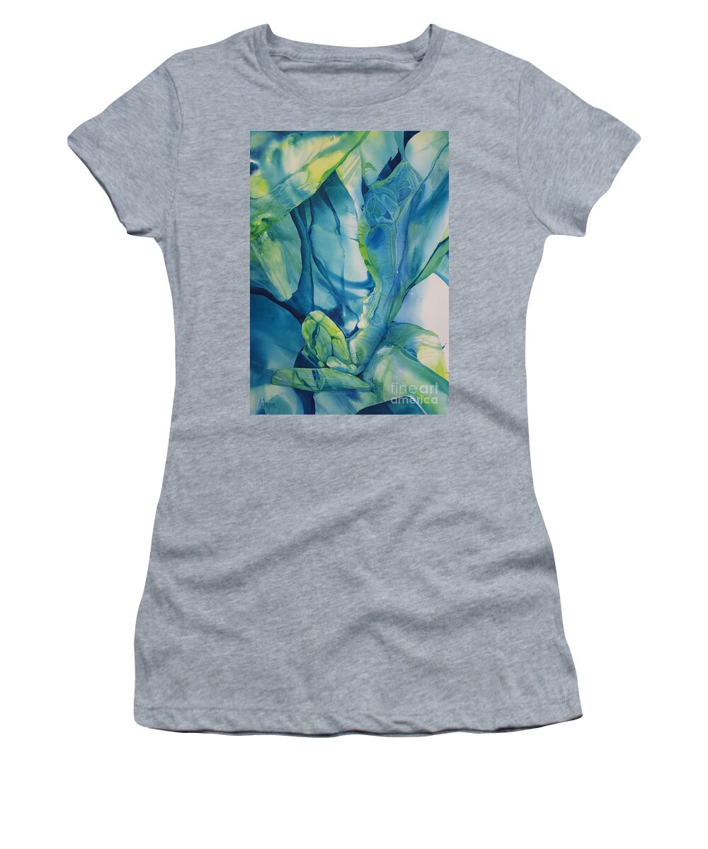 Watercolour Ice Arctic Ecological Blue Abstract Transparent Women's T-Shirt featuring the painting Arctic Ice by Donna Acheson-Juillet