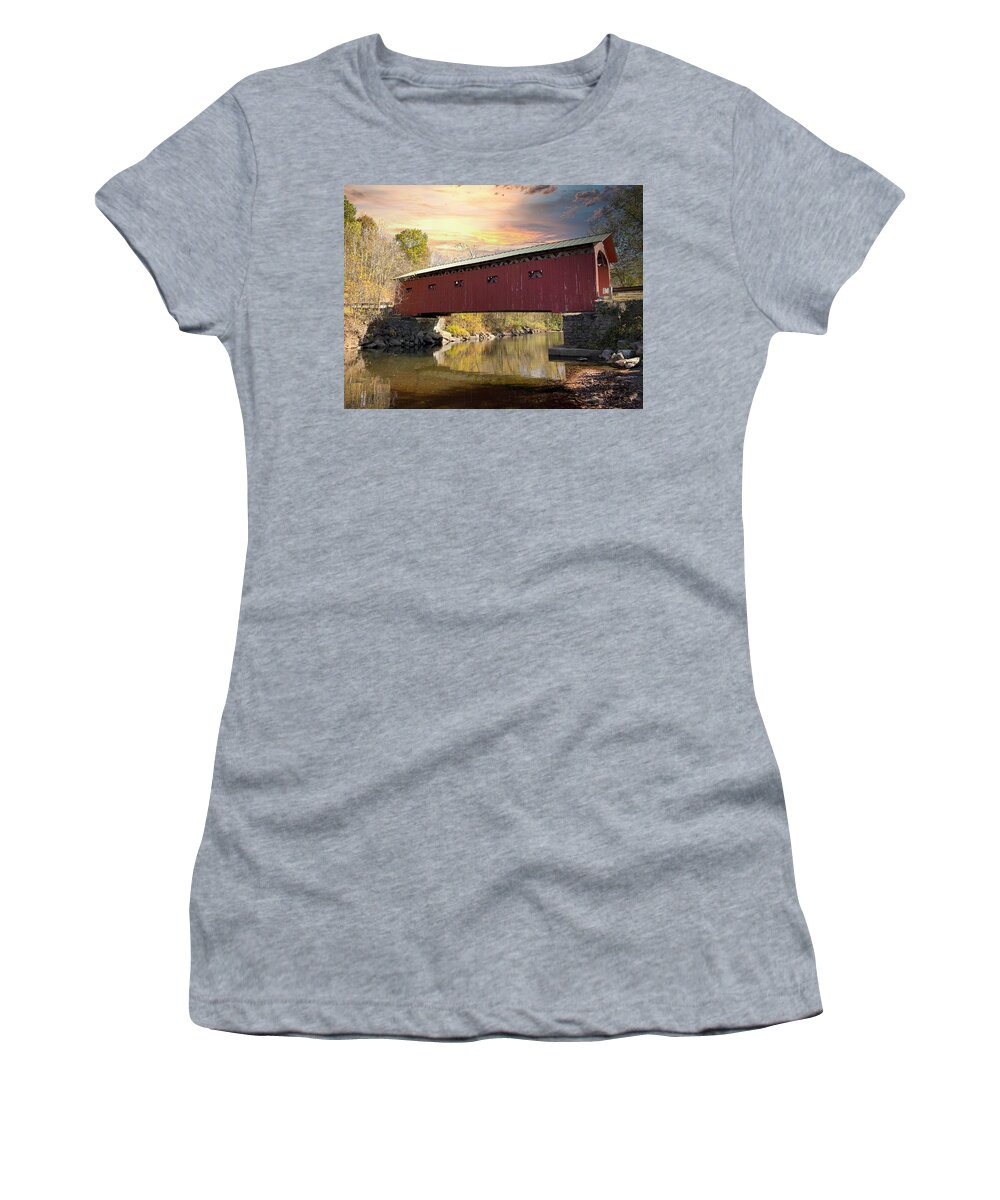 Arlington Covered Bridge Women's T-Shirt featuring the photograph Arlington Covvered Bridge by Carolyn Mickulas
