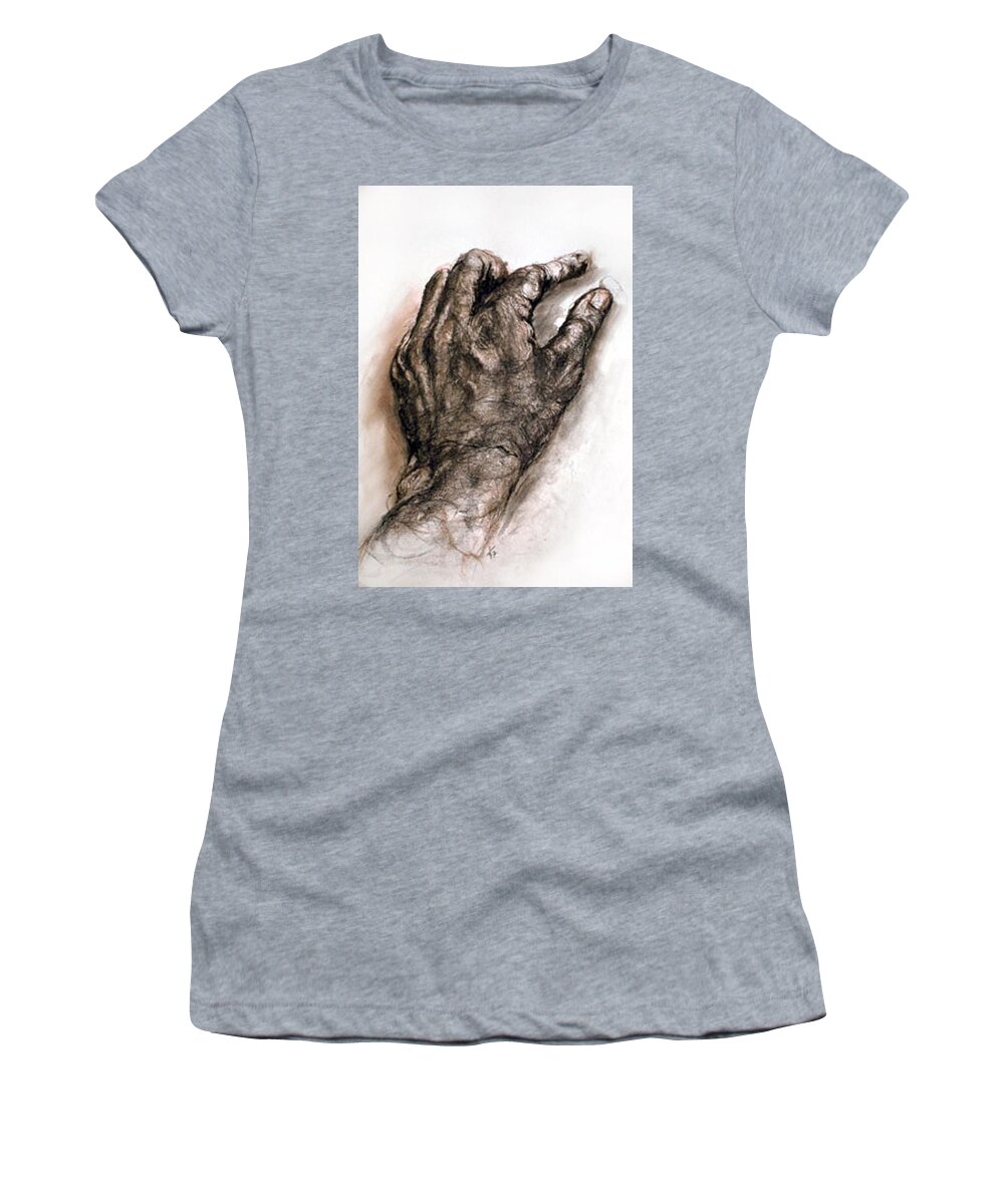 Nude Figure Women's T-Shirt featuring the drawing Artist's Hand by AnneKarin Glass