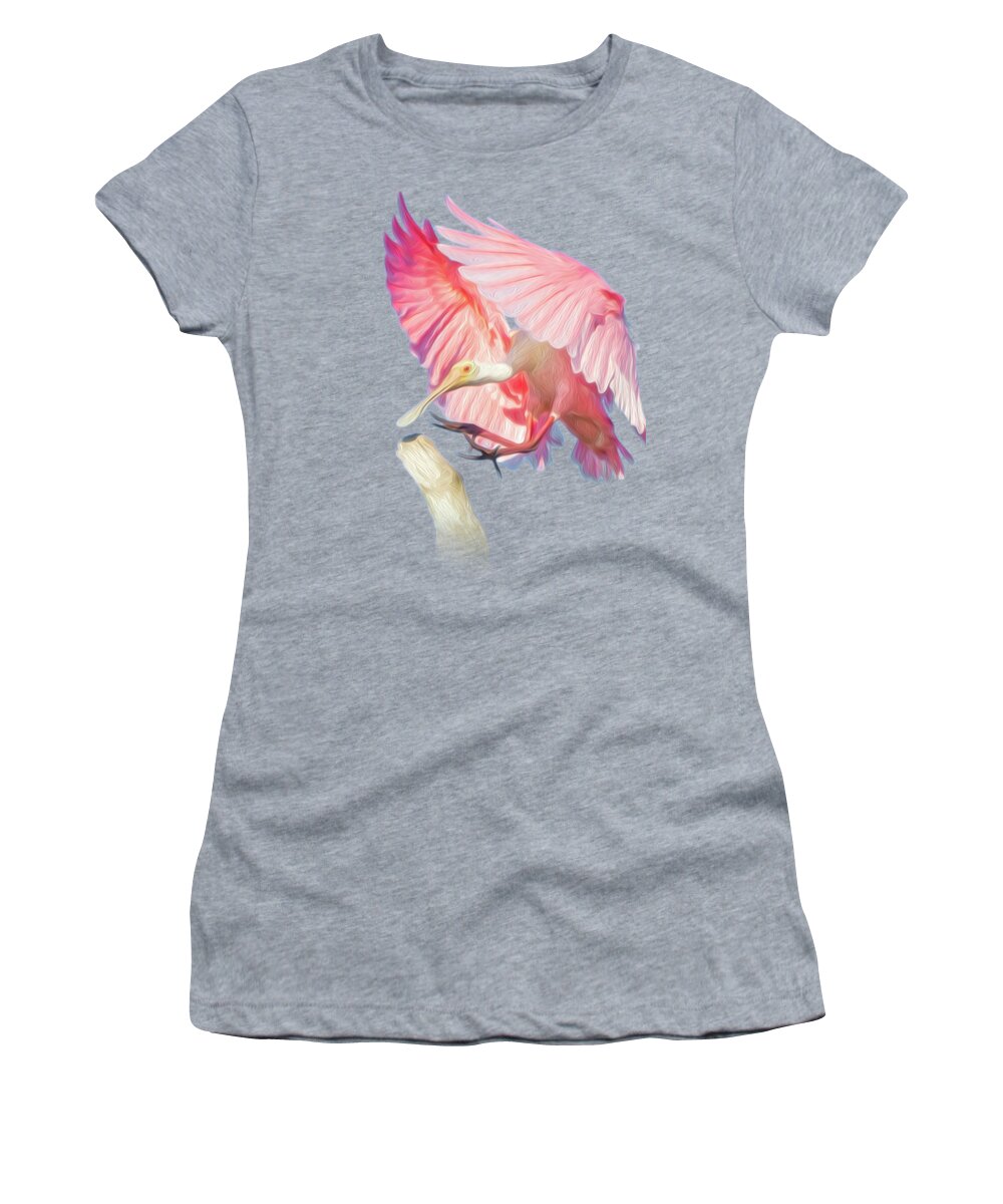 Spoonbill Women's T-Shirt featuring the photograph Roseate Spoonbill Landing by Mark Andrew Thomas