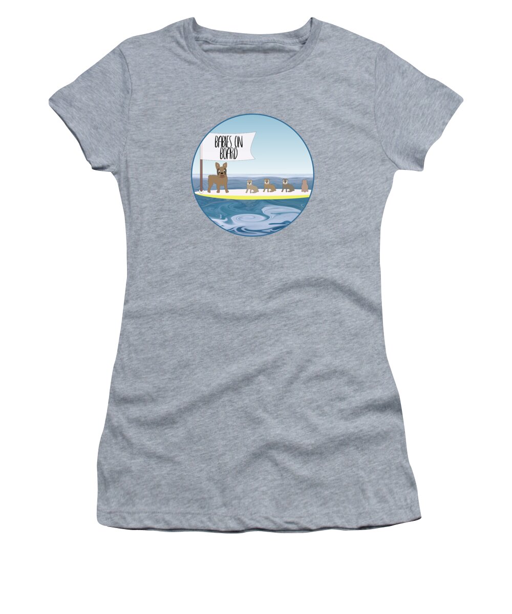Mom Women's T-Shirt featuring the digital art French Bulldog Babies on Board - on SUP by Barefoot Bodeez Art