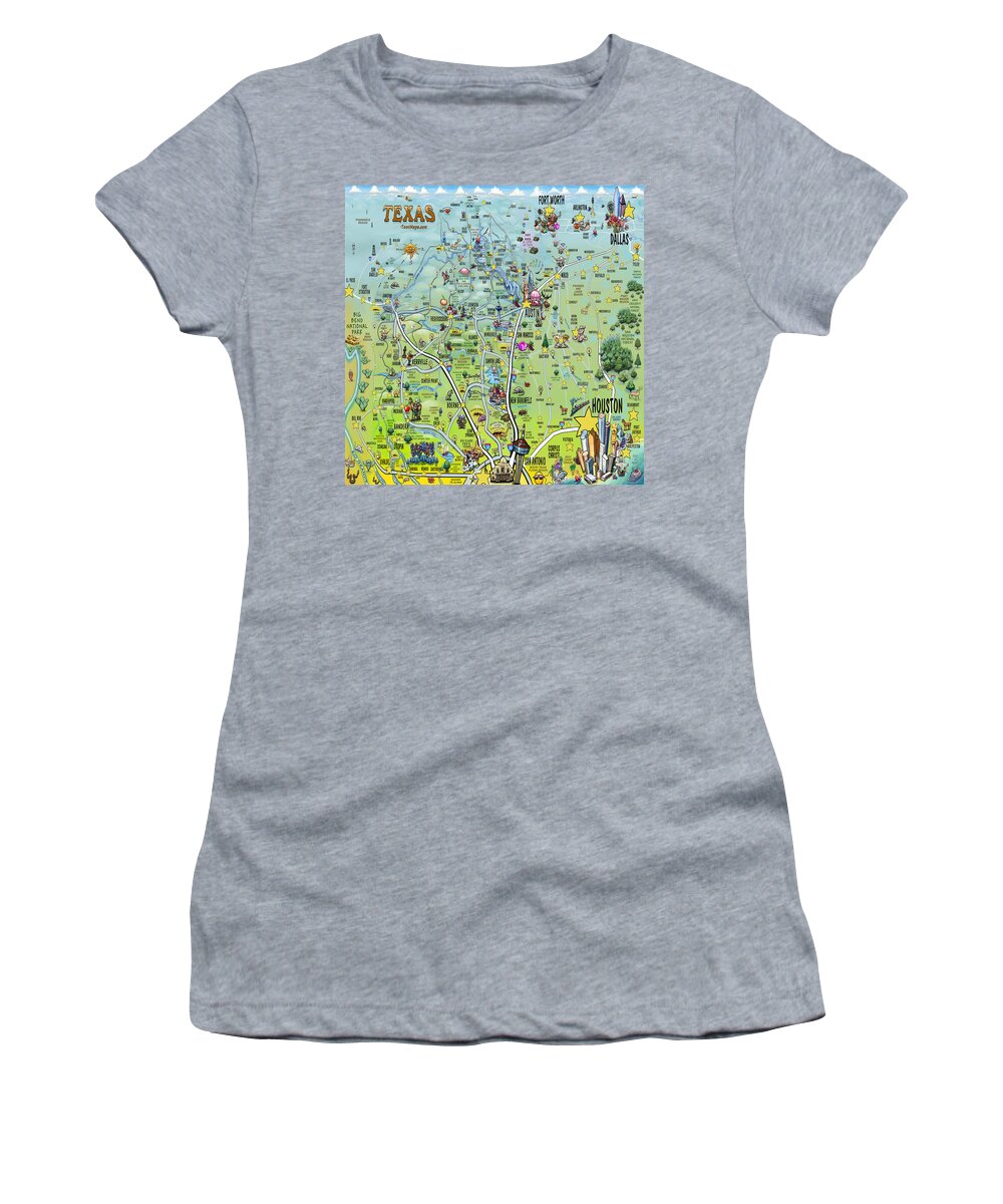 Texas Women's T-Shirt featuring the digital art Texas Big Fun Map by Kevin Middleton