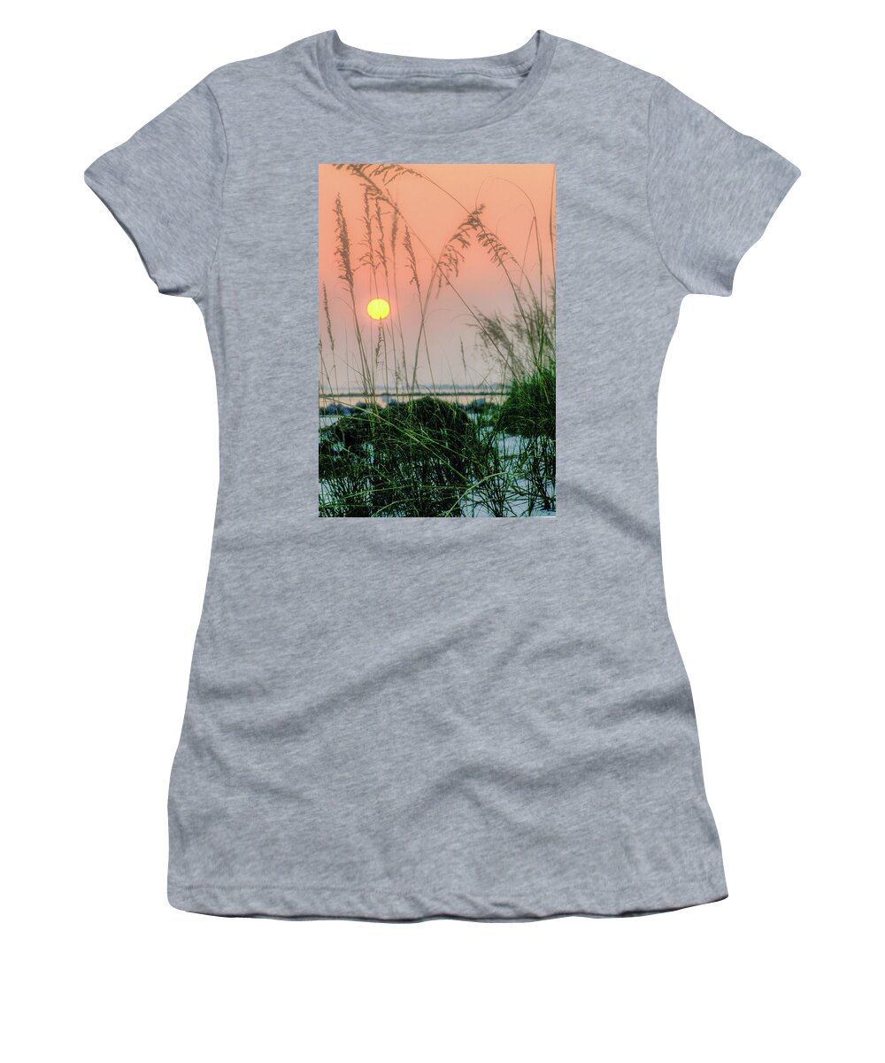 Orange Women's T-Shirt featuring the photograph Sunset and Sea Oats by James C Richardson