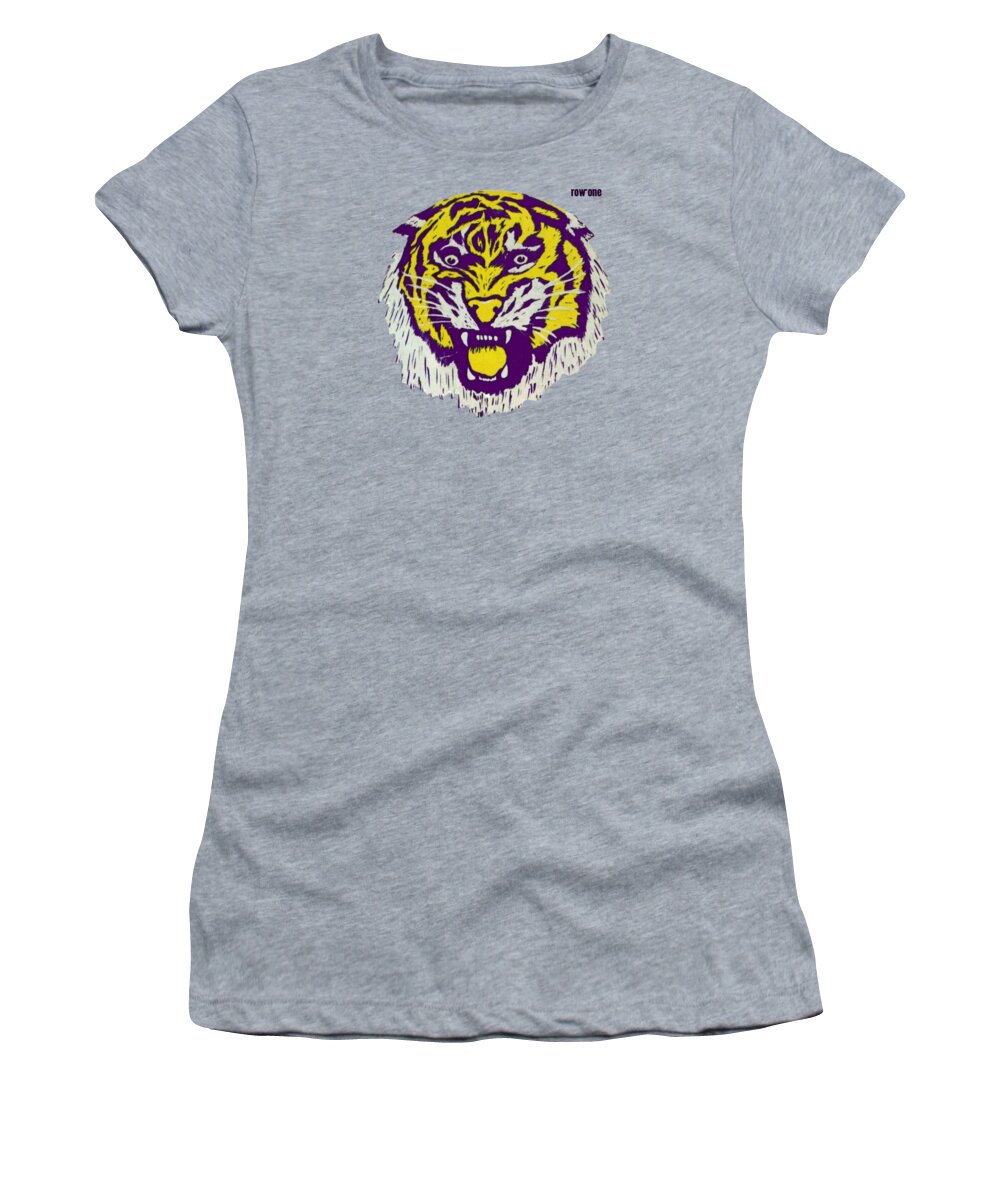 Lsu Women's T-Shirt featuring the mixed media 1973 LSU Tiger Art by Row One Brand