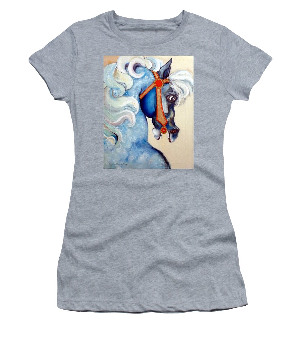 Horse Women's T-Shirt featuring the painting Blue Carousel by Carolyn Weltman
