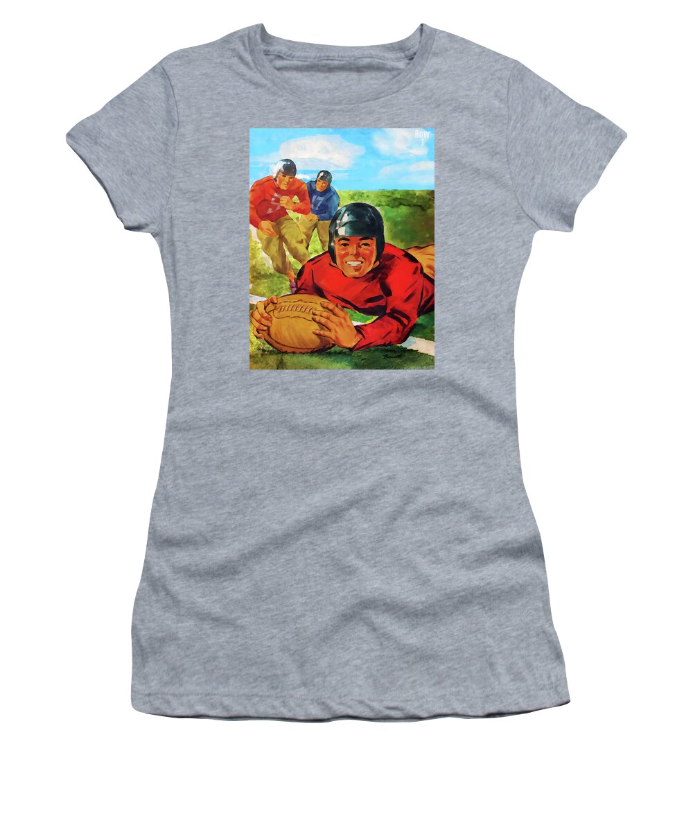 Football Women's T-Shirt featuring the mixed media 1945 Vintage Football Art by Row One Brand