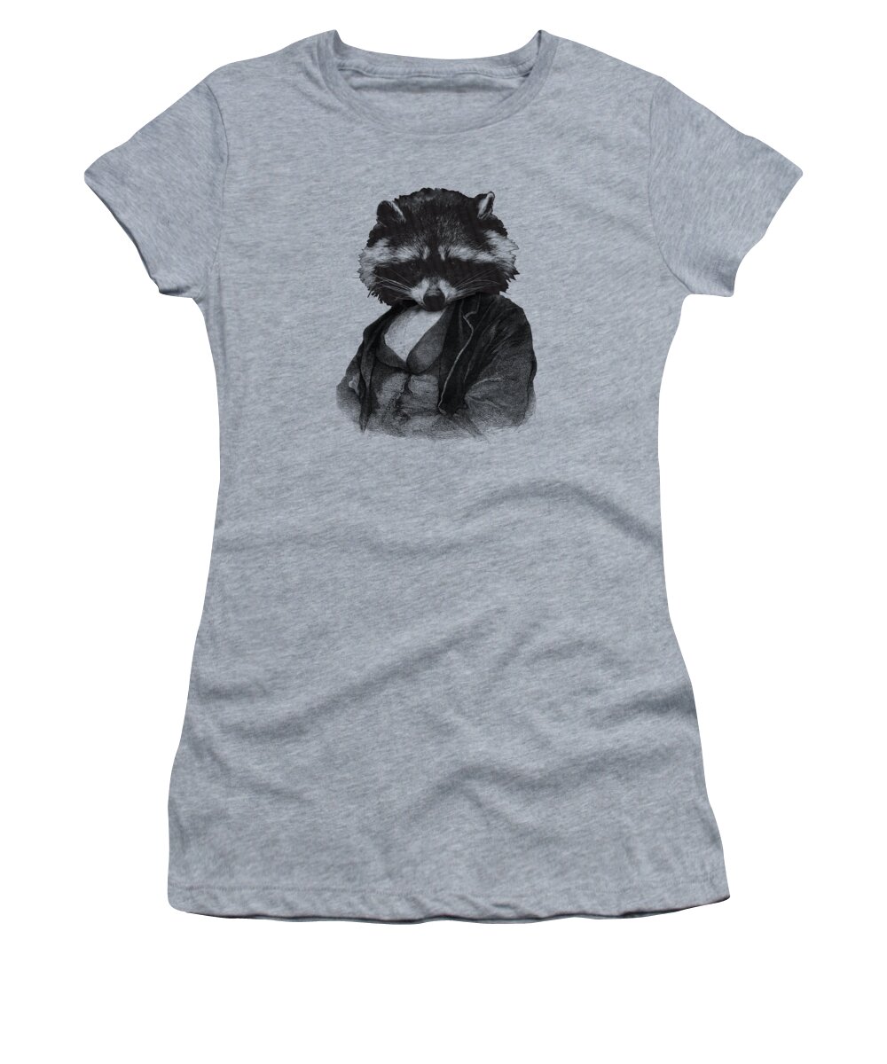 Raccoon Women's T-Shirt featuring the mixed media Raccoon Gentleman by Madame Memento