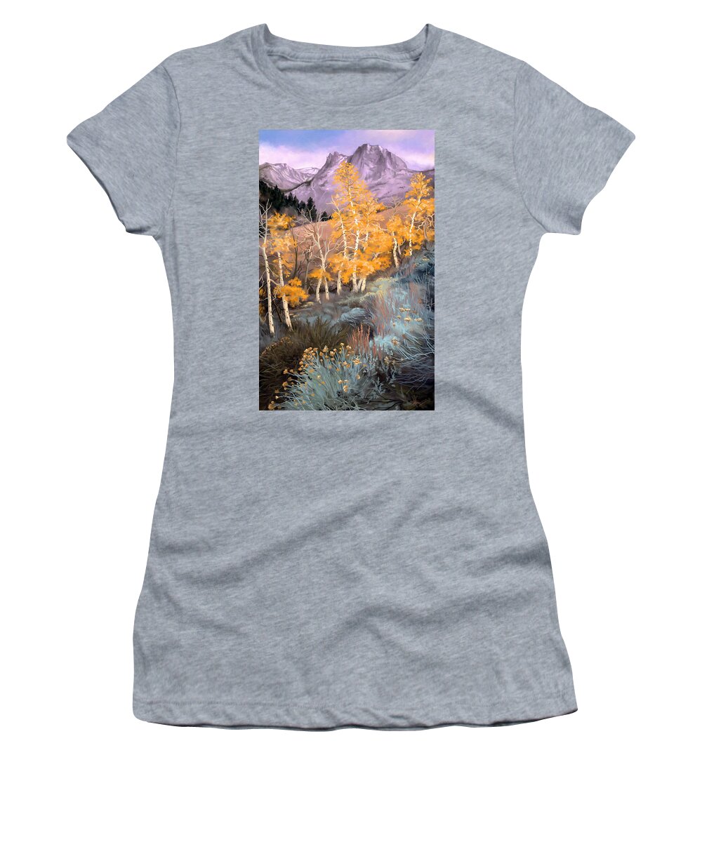 Landscape Women's T-Shirt featuring the painting Aspens by Hans Neuhart