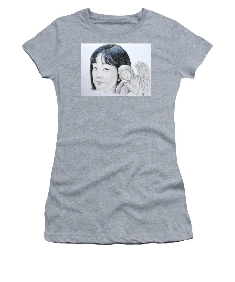 Asuka Women's T-Shirt featuring the drawing Asuka and the angel by Tim Ernst