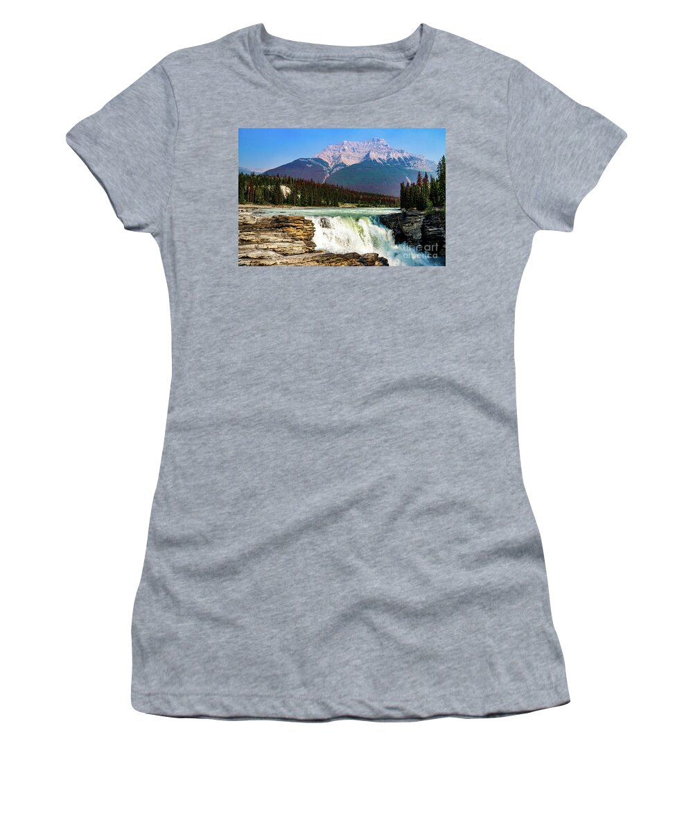 Athabasca Falls Women's T-Shirt featuring the photograph Athabasca Falls at Jasper Park by Roslyn Wilkins