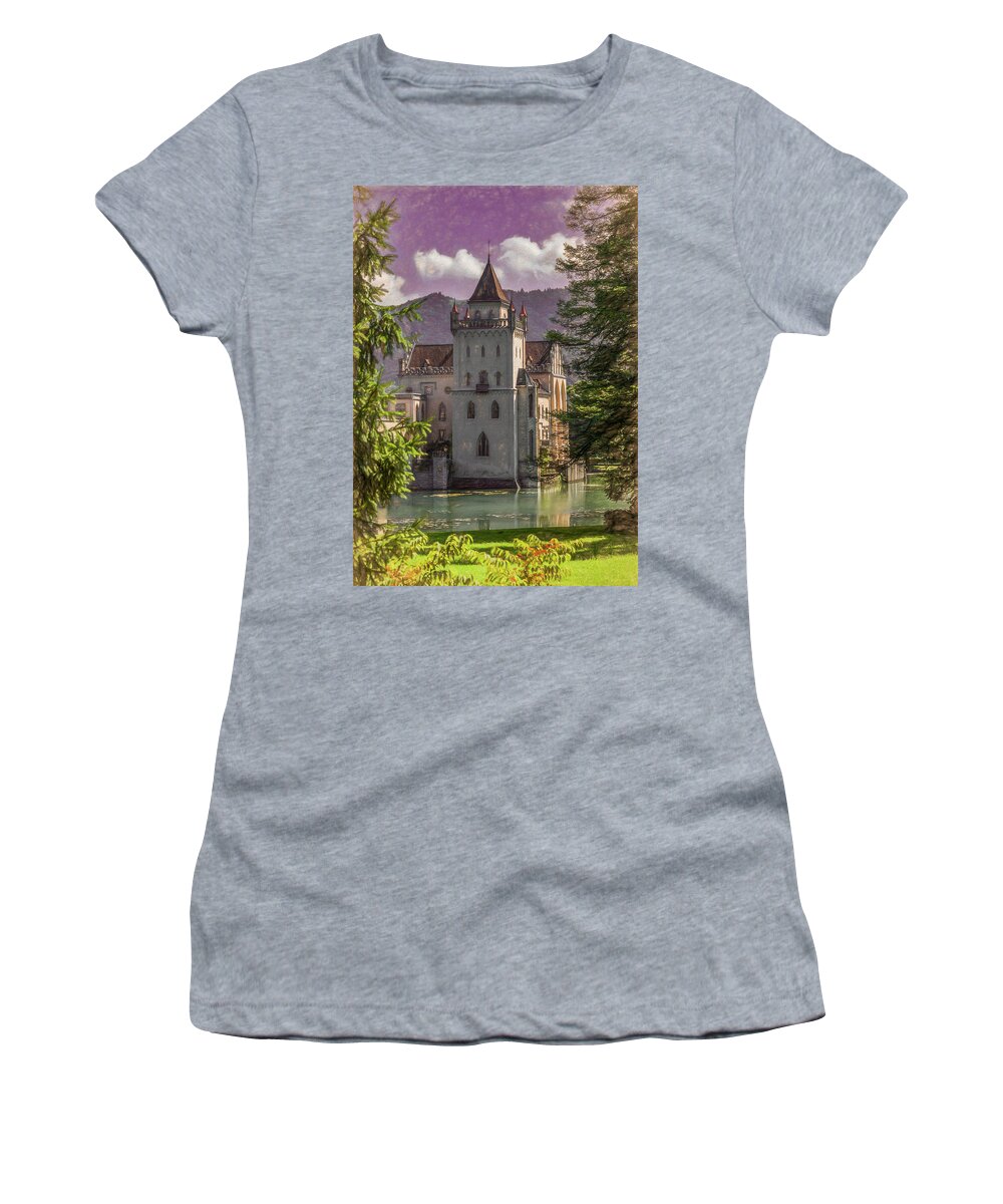 Austria Women's T-Shirt featuring the photograph Austrian Castle and Moat by Marcy Wielfaert