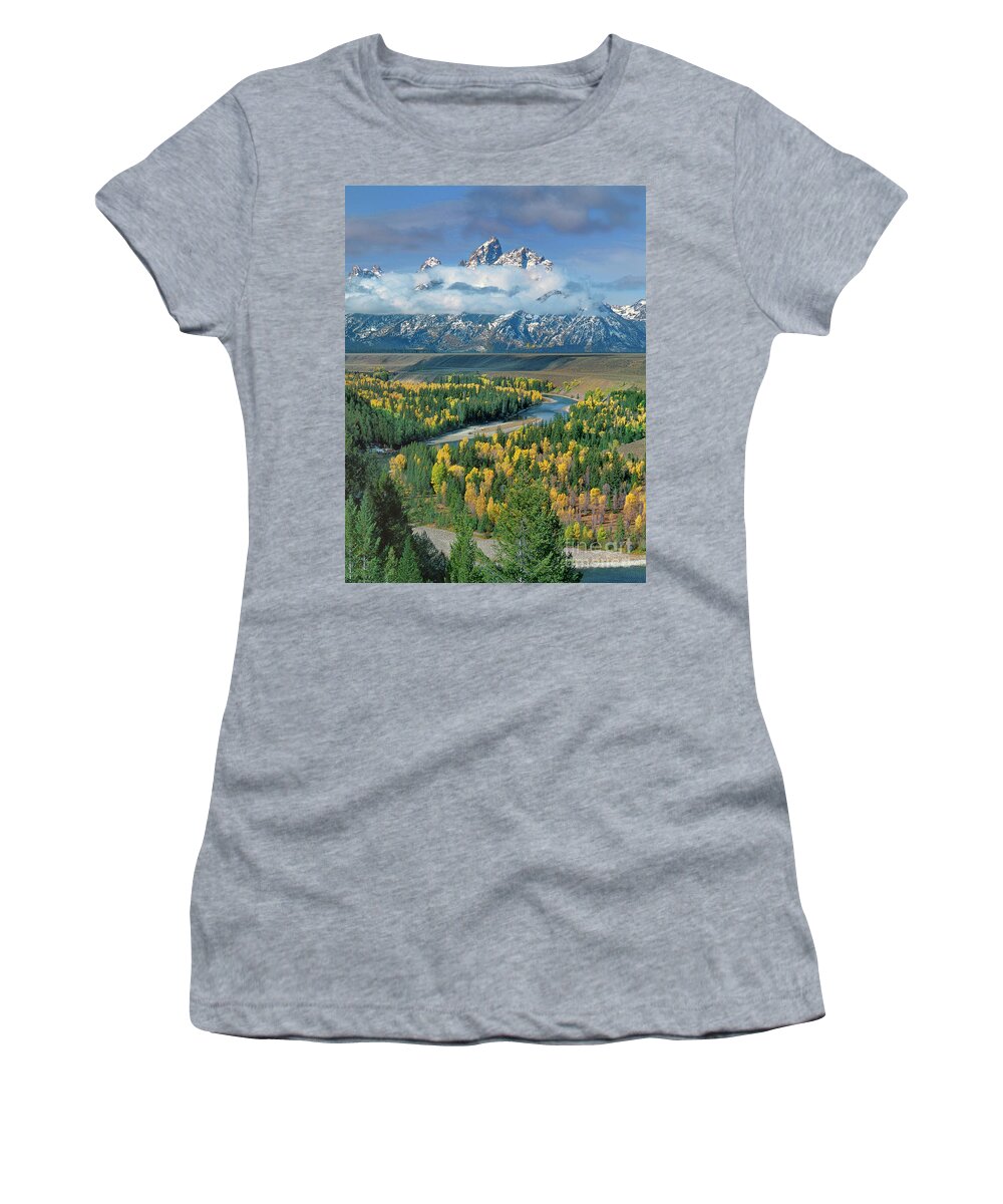 Dave Welling Women's T-Shirt featuring the photograph Autumn Colors Snake River Overlook Grand Tetons National Park Wyoming by Dave Welling