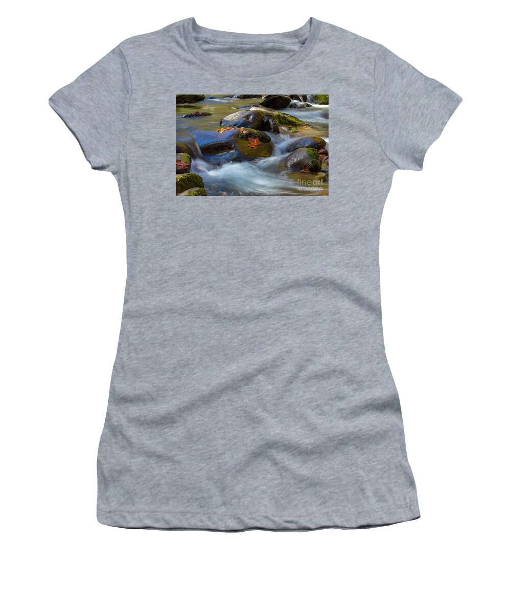 Landscapes Women's T-Shirt featuring the photograph Autumn River in the Smoky Mountains by Theresa D Williams