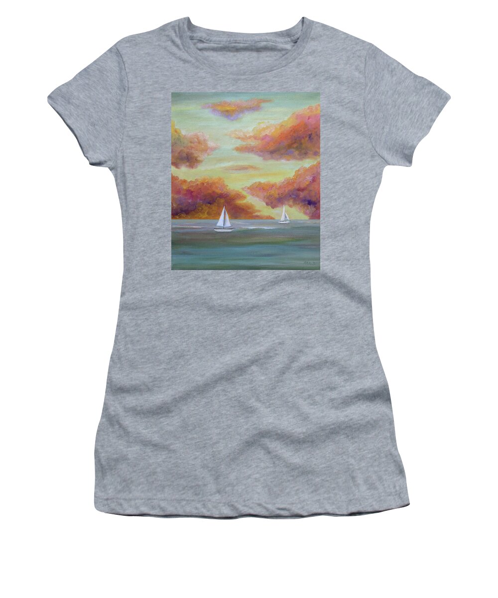 Seascape Women's T-Shirt featuring the painting Autumn Sailing by Angeles M Pomata